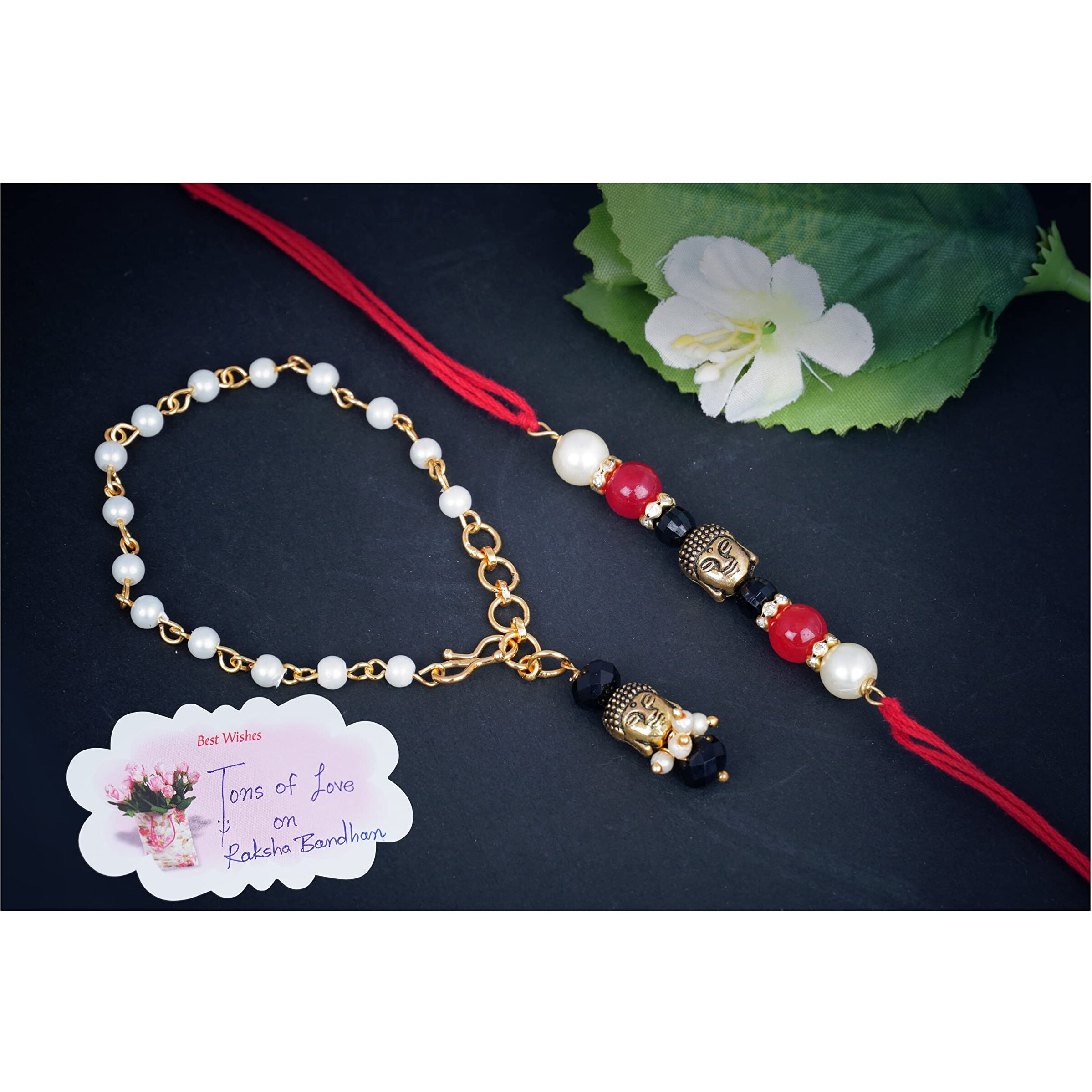 Jfl Unisex Adult-Jewellery For Less Handmade Buddha Rakhi For Brother Combo Pear Fancy Designer Collection Couple Pair Rakhi Set For Bhaiya With Roli Chawal For Raksha Bandhan
