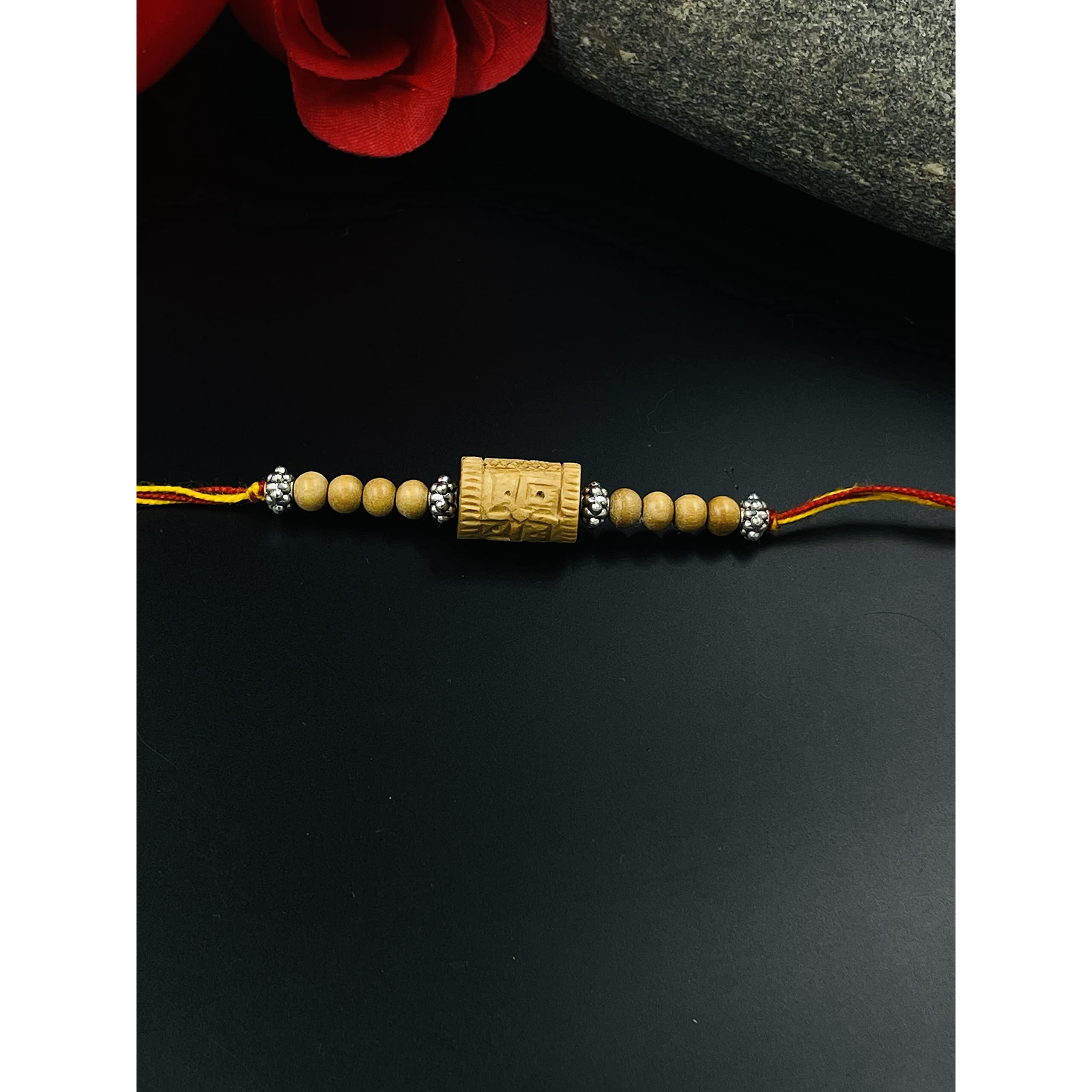 Rdk Sandalwood Charm Bracelet Wrist Band Rakhi For Raksha Bandhan, Rakhi Bracelet Collection, Rakhi For Brother, Personalised Brother Sister Rakhi Gift (Swastik Rakhi 2)