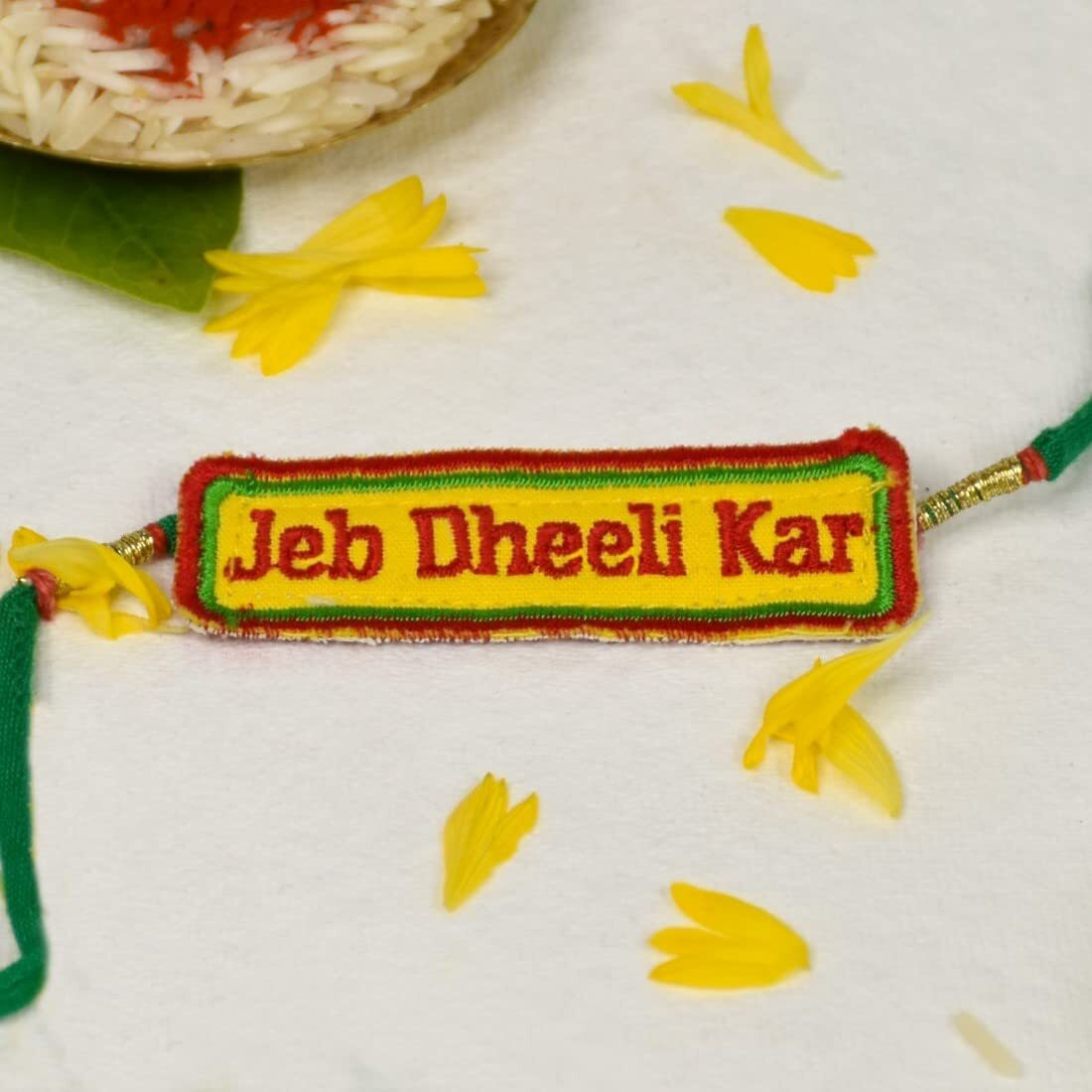 Indigifts Gift For Brother Veerji And Jeb Dheeli Kar Quotes Printed Embroidary Rakhi Set Of 2 Rakhi With Roli, Greeting Card, Rakshabandhan Gifts For Brother
