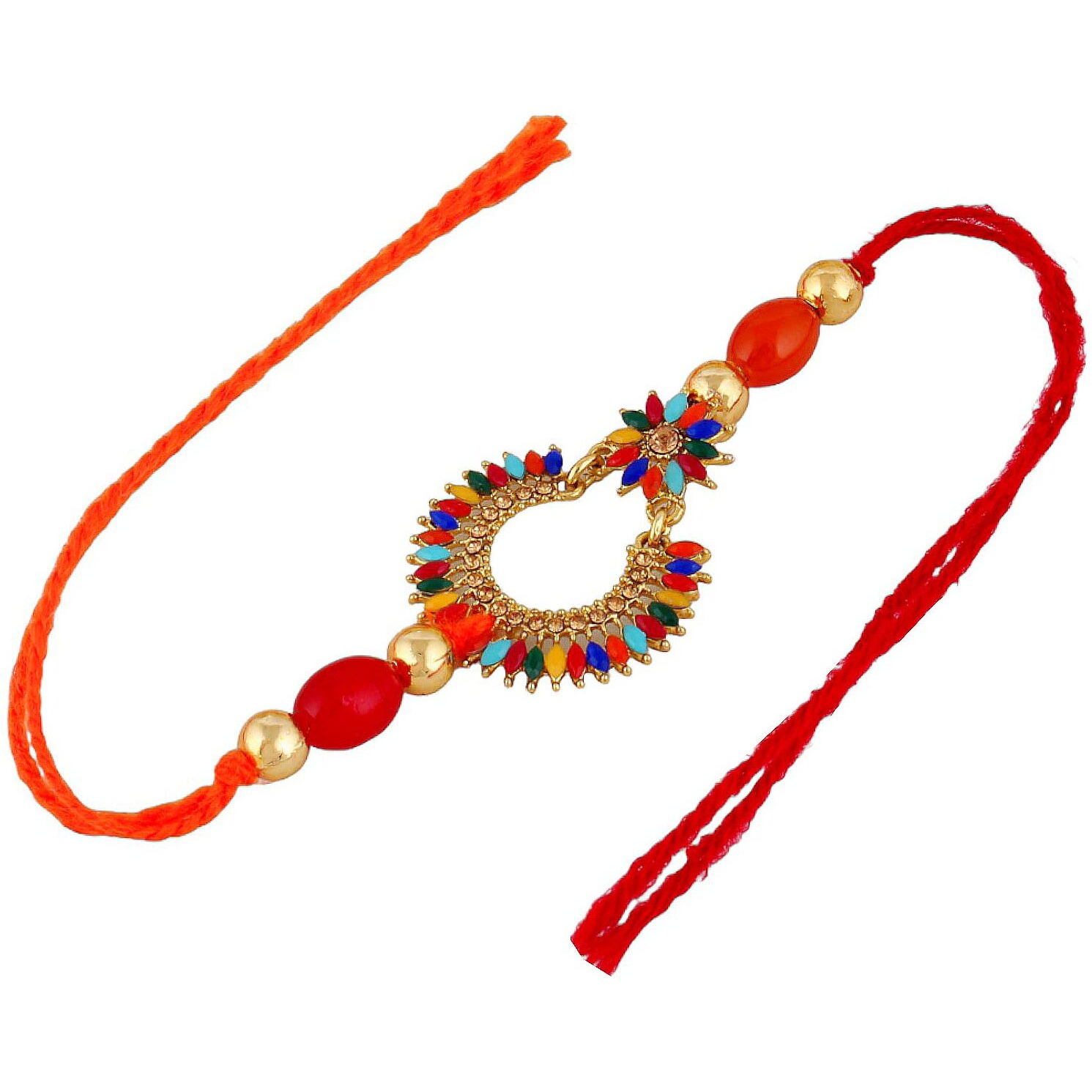 Lucky Jewellery Gold-Plated Rakhi - Yellow And Red Thread, Designer Fancy Traditional Rakhee Bracelet For Brother/Bhaiya/Bhai/Bhabhi - Rakshasutra (103-Wesr1-3270B-Mt-2)