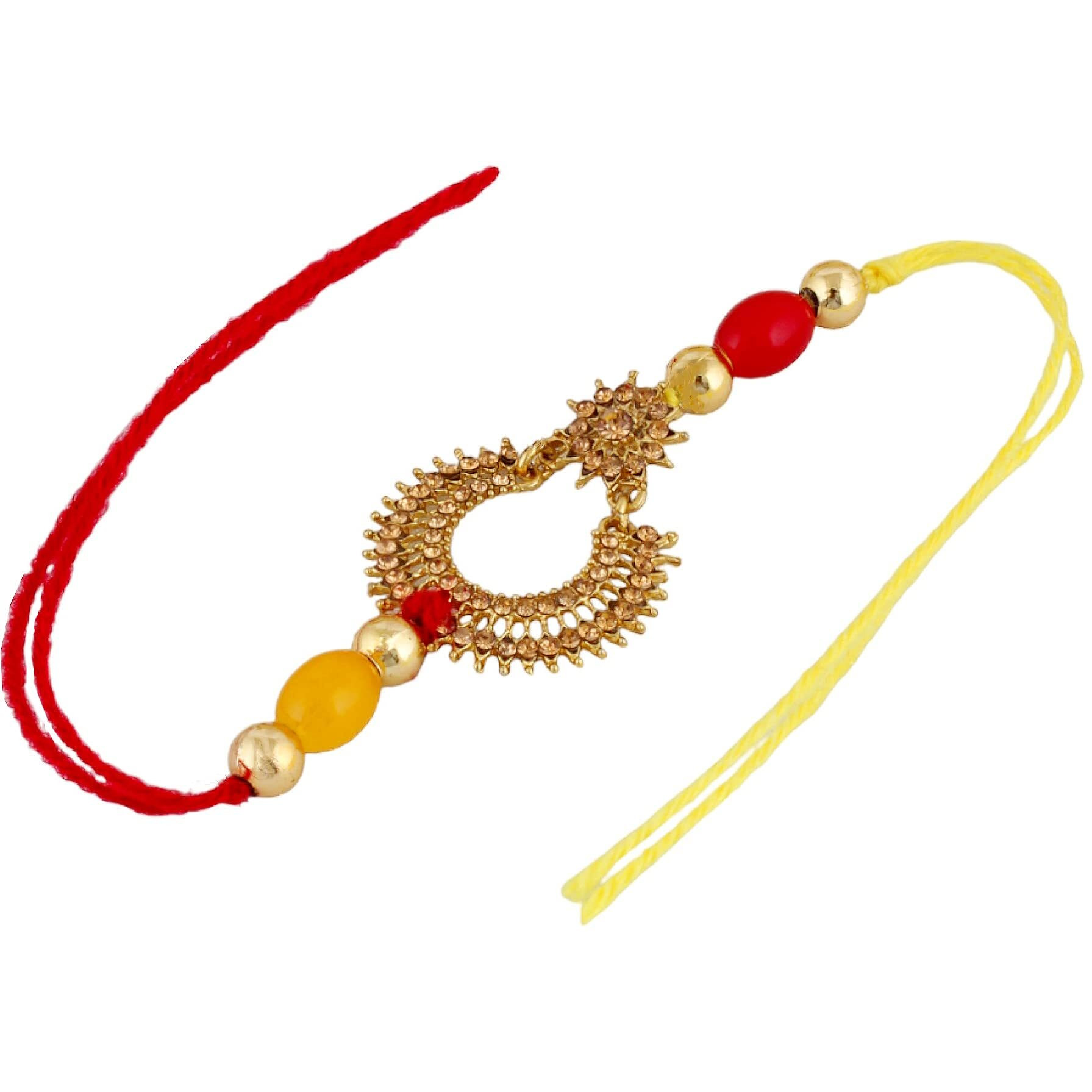 Lucky Jewellery Unisex Adult Gold-Plated Rakhi - Red Thread, Designer Fancy Traditional Rakhe Bracelet For Brother/Bhai/Bhaiya/Bhabhi - Rakshasutra