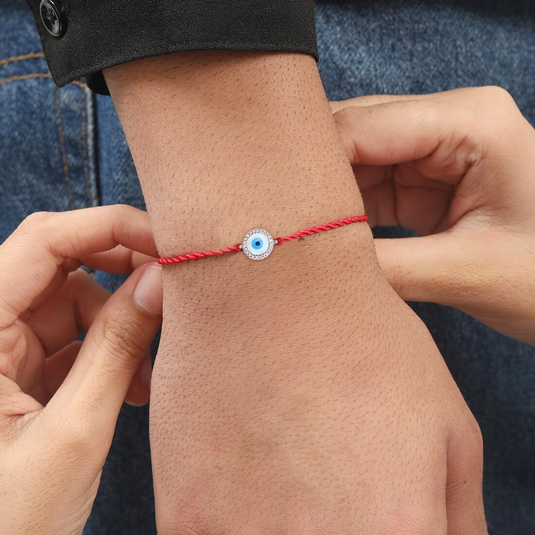 Zavya 925 Sterling Silver Evil Eye Cubic Zirconia Rhodium Plating Silver Rakhi | Rakhi For Brother- Rakshabandhan | Gift For Men & Boys |1 Year Plating Warranty | Gift For Brother