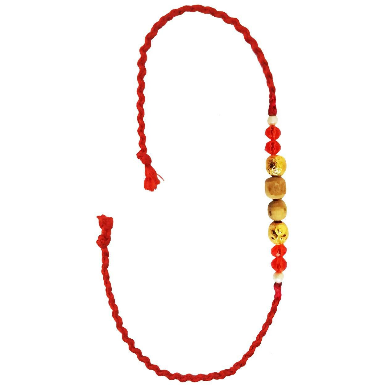 Mehrunnisa Set Of 2 Handmade Exquisite Rudraksh & Tulsi Rakhis With Roli & Chawal (Rak2738)