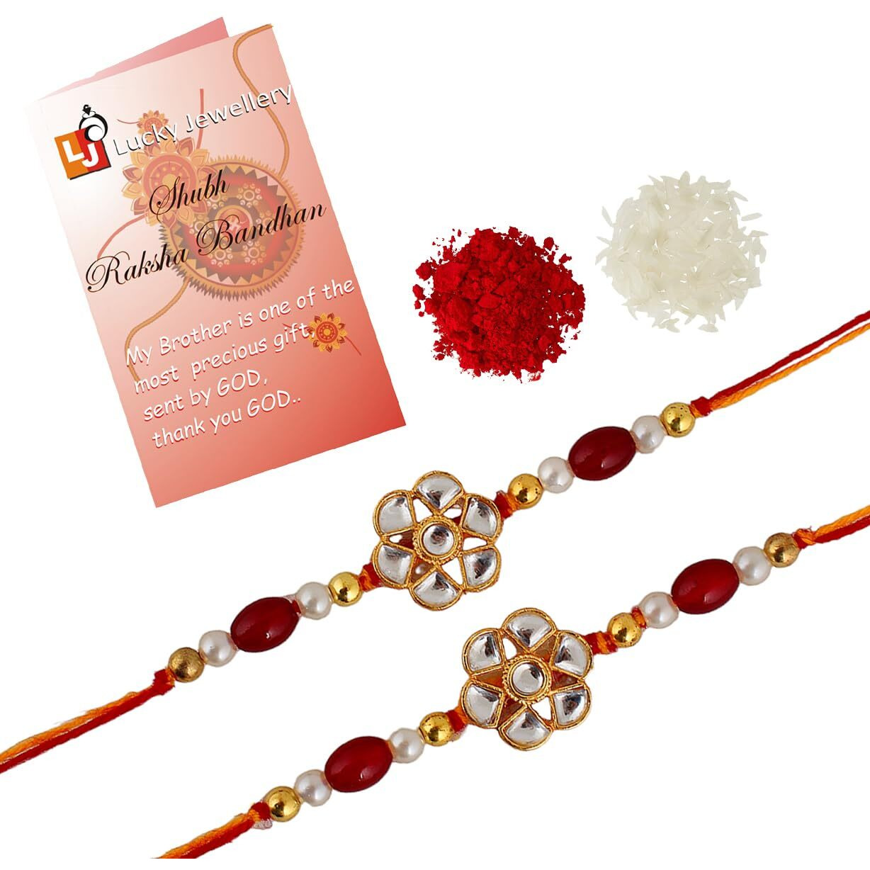 Lucky Jewellery Rakhi 18 K Gold Plated Rakhe Boho Collection Rakshabandan Rakhee Bracelet For Bro/Brother/Bhaiya/Bhai/Bhabhi Rakshasutra (120-Wzr1-1200-B-2)