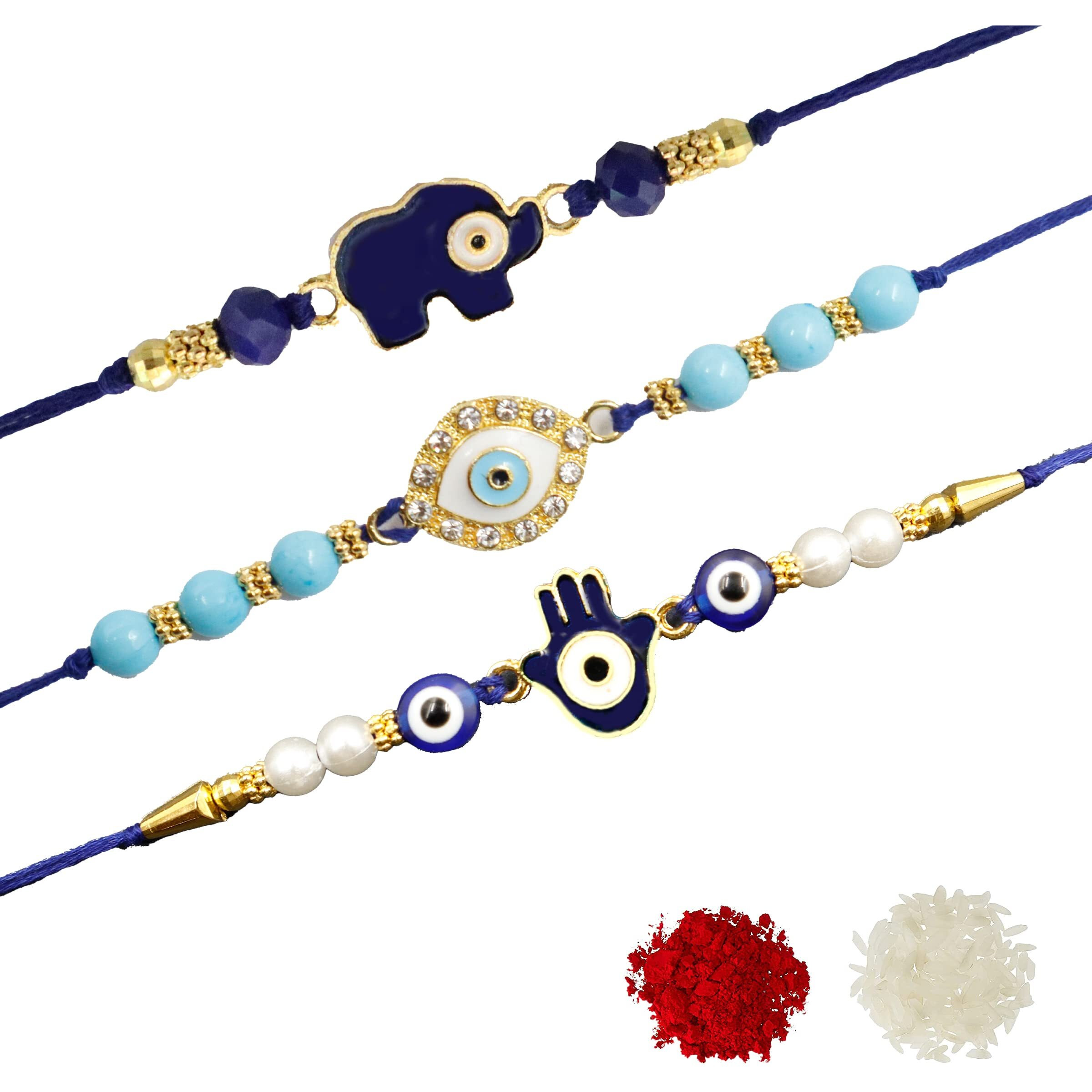 Alaukik Rakhi Combo Set Of Premium Elegant Unisex Rakhis With Roli, Akshat And Greeting Card For Bro/Brother/Bhaiya/Bhai/Rakshabandhan (Style 06)
