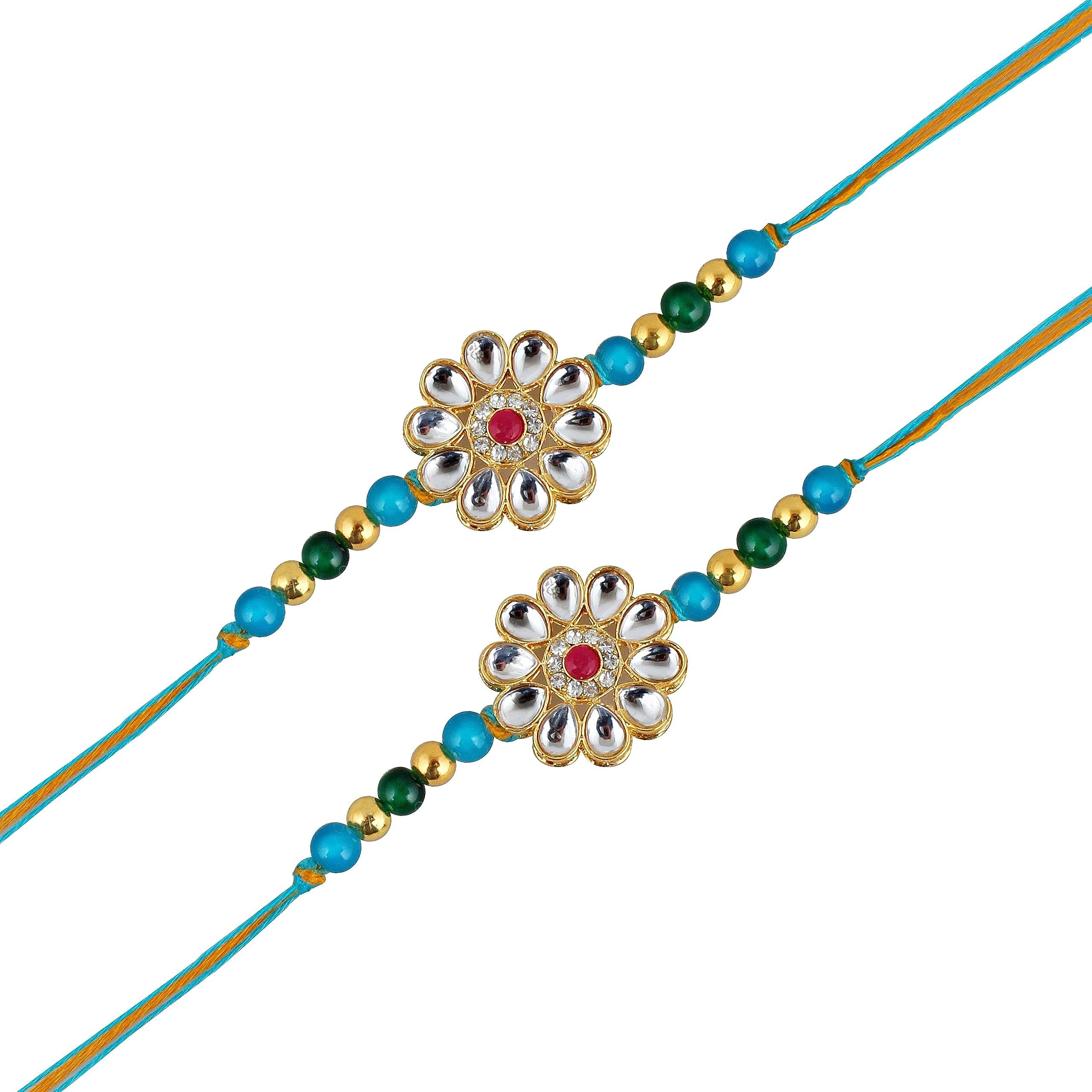 Lucky Jewellery Rakhi 18 K Gold Plated Rakhe Boho Collection Rakshabandan Rakhee Bracelet For Bro/Brother/Bhaiya/Bhai/Bhabhi Rakshasutra (120-Wzr1-1200-2)