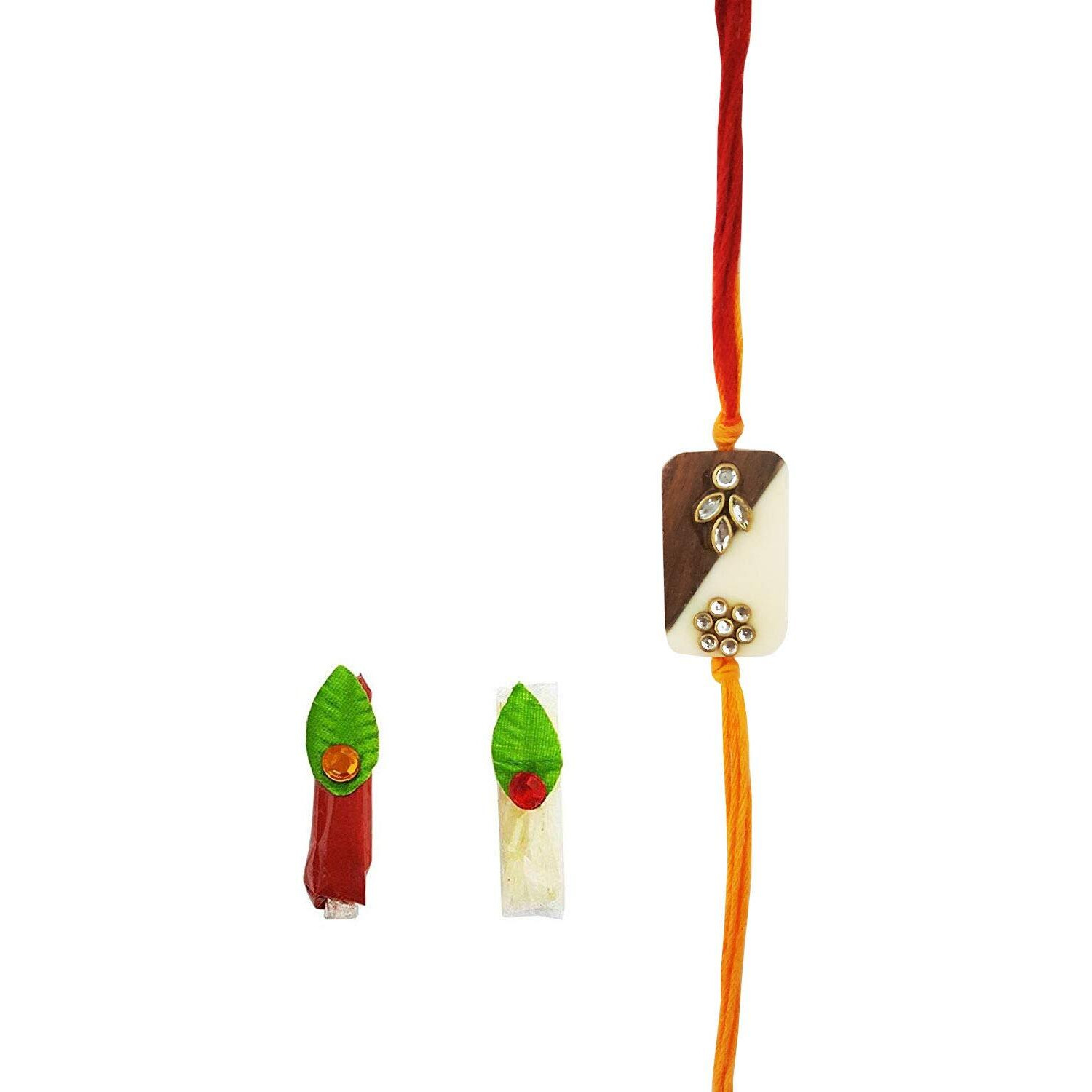 Mehrunnisa Handmade Wood Resin Bead & Crystals Rakhi With Roli Chawal (Rak2732)