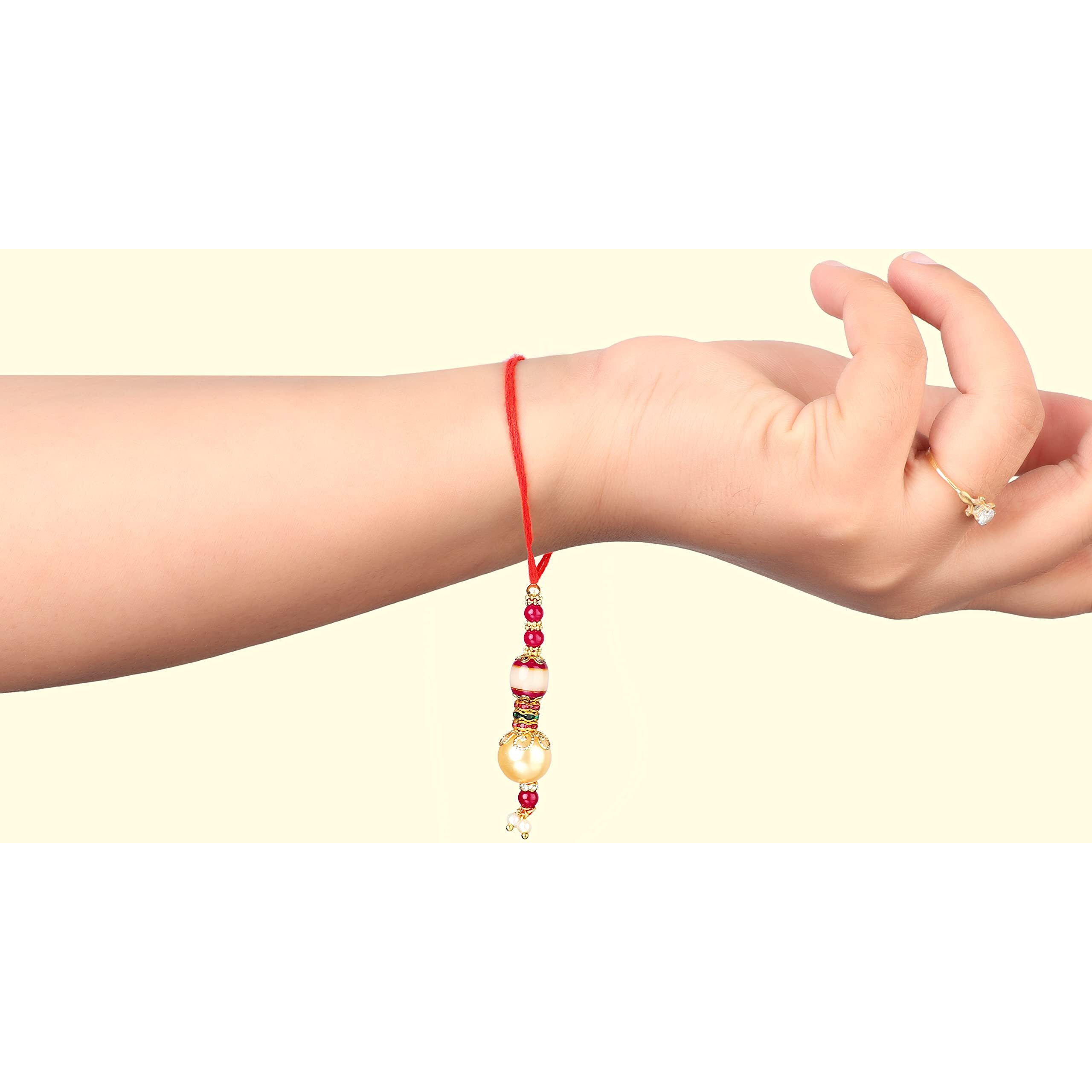Peora Lumba For Bhabhi Women's Rakhi Beautiful Beads Dangling Raksha Bandhan Special Rakhi