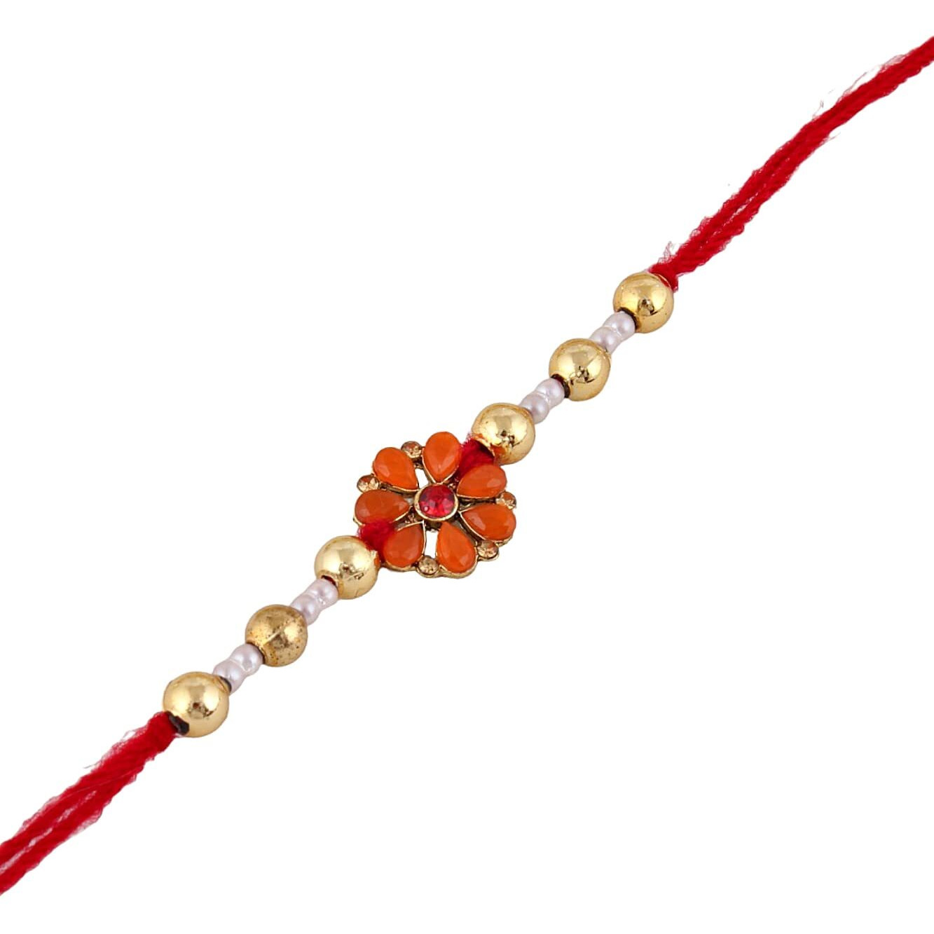 Lucky Jewellery Gold-Plated Rakhi - Red Thread, Designer Fancy Traditional Rakhee Bracelet For Brother/Bhaiya/Bhai/Bhabhi - Rakshasutra (165-Wesr1-327A-O-2)