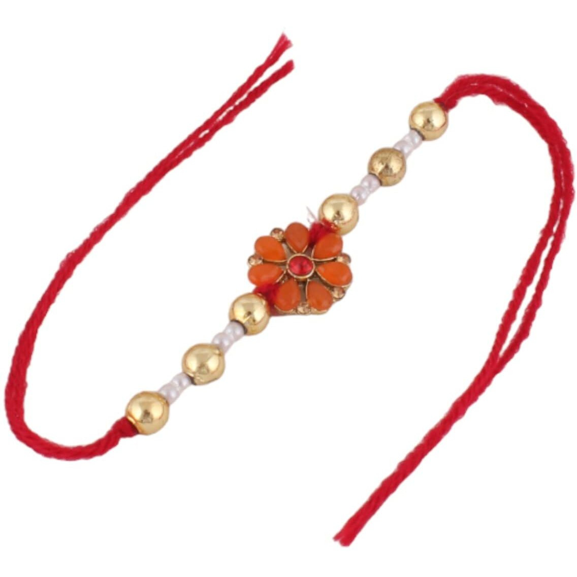 Lucky Jewellery Gold-Plated Rakhi - Red Thread, Designer Fancy Traditional Rakhee Bracelet For Brother/Bhaiya/Bhai/Bhabhi - Rakshasutra (165-Wesr1-327A-O-2)