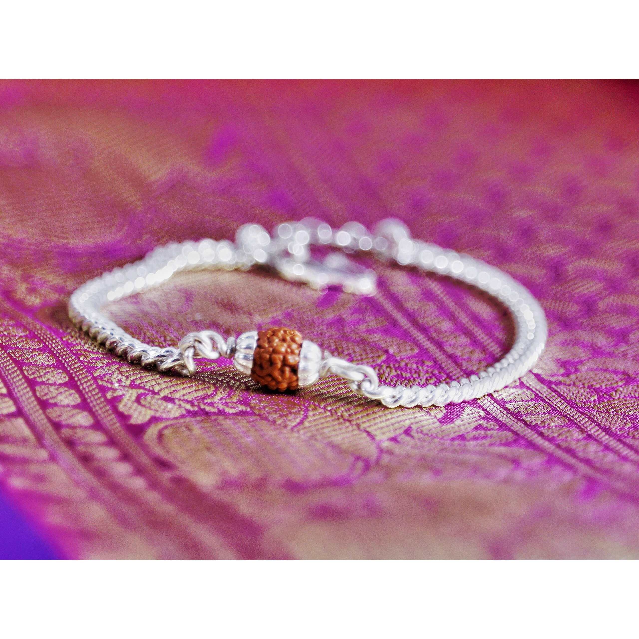 Ashok Jewellers Silver Unisex Rudraksh Bracelet For Men And Women (8.5 Inches)