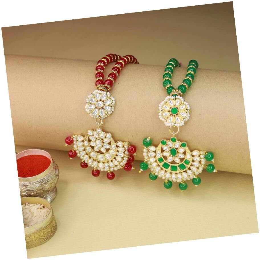 I Jewels Womens Pearl Hanging Bracelet For Bhabhi/Sister (R068Q-Glco) (Set Of 2)