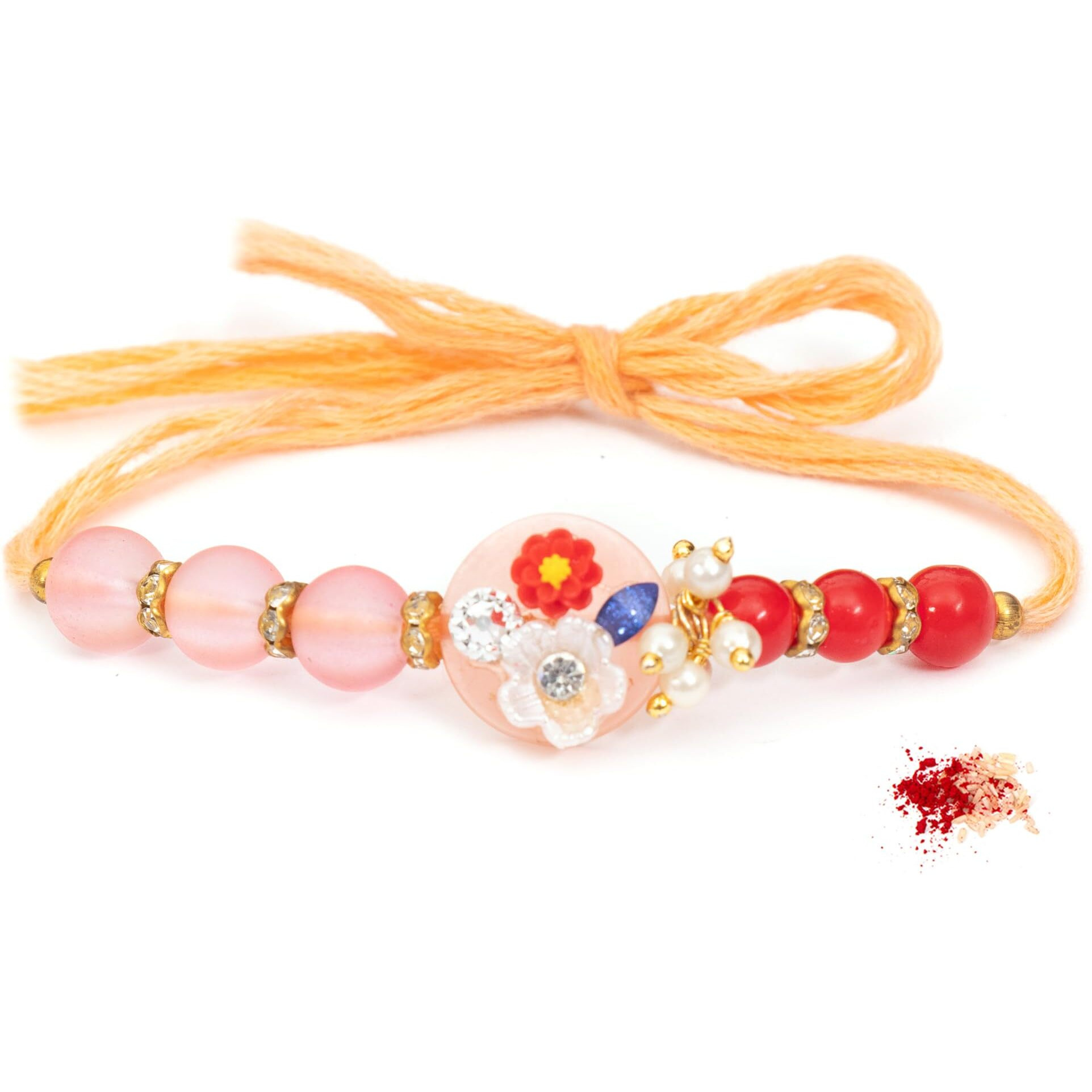To The Nines Elegant Floral Rakhi/Band For Beloved Brother With Tilak Material And Greeting Card
