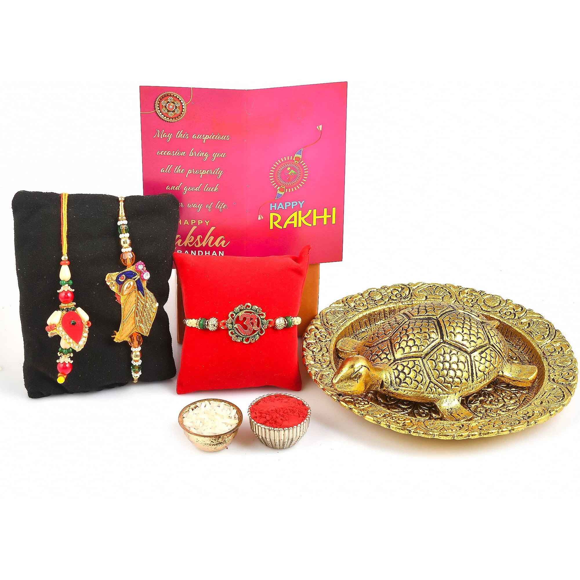 Yalambar Rakhi Gift For Brother With Rakhi Gift Combo For Brother Best Gift For Bhaiya Bhabhi + Metal Tortoise Vastu Showpiece + Rakhi Set Of-3 +Roli Chawal + Free Rakhi Card-Yal-022-29