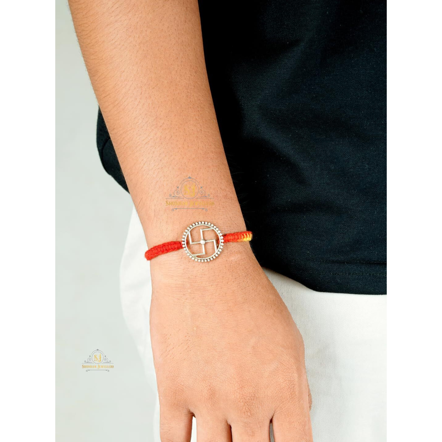 Sj Shubham Jewellers Pure 925 Sterling Silver Rakhi For Brother Charm Bracelet Raksha Bandhan With Pure Cotton Thread For Men, Boys, Rakhis Sthcfba