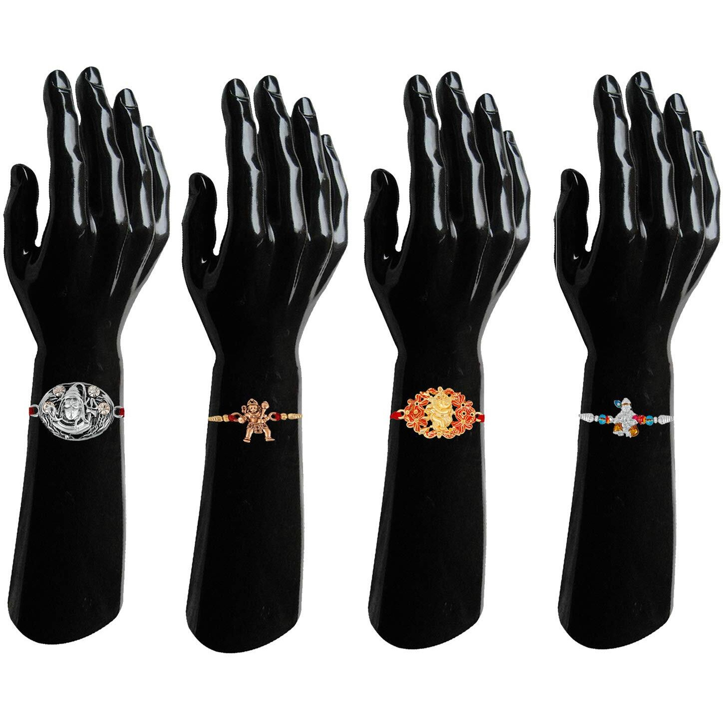 Mahi Combo Of 4 Meenakari Spiritual Lord Shiva, Jai Hanuman, Lord Ganesha And Lord Krishna Rakhi (Bracelet) With Crystal Stones For Beloved Brothers/Bhaiya (Rco1104956Mc)