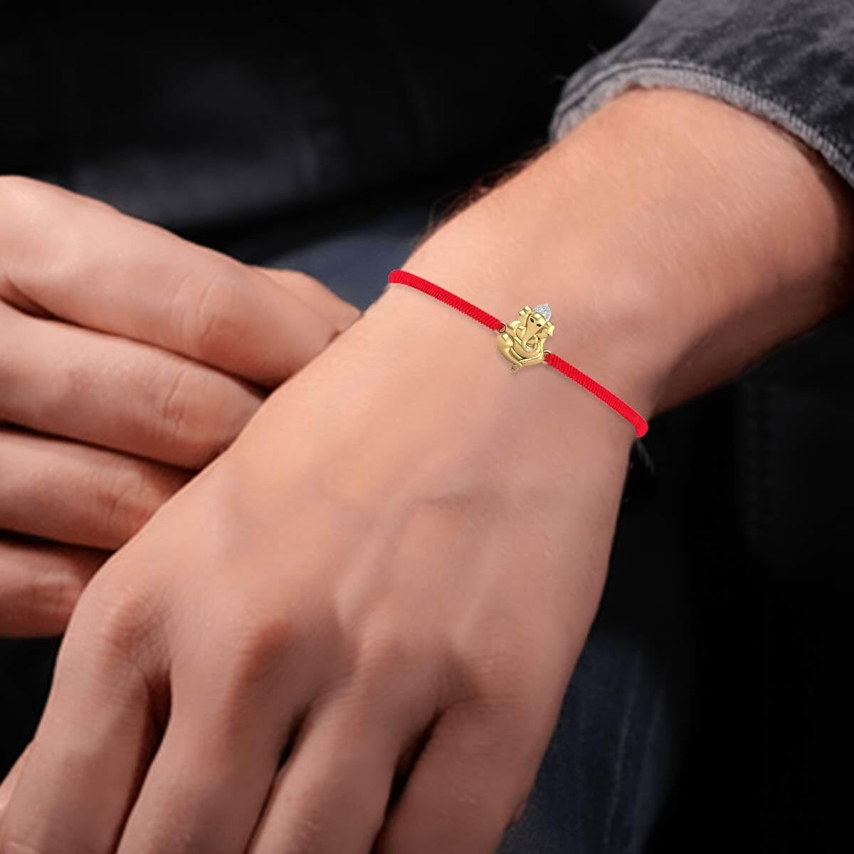 Dishis 14K Yellow Gold Ganesh And Diamond Rakhi For Brother And Bhabhi