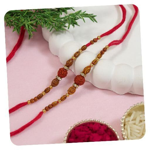 I Jewels Rudraksha Beads Rakhi With Roli Chawal & Rakshabandhan Card For Men/Bro/Brother (R365-2) (Pack Of 2)