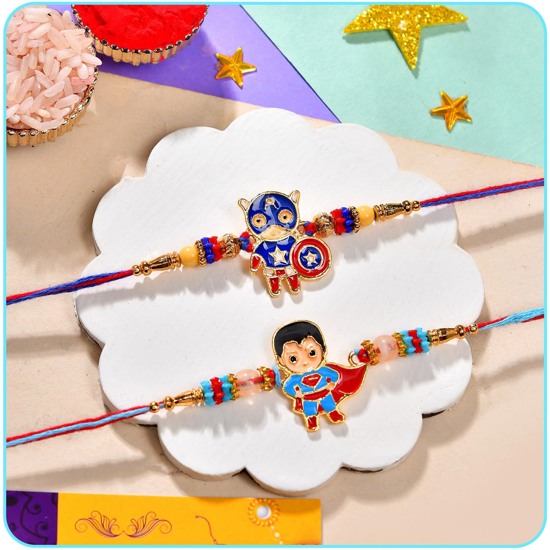 Craftvatika Rakhi For Kids Brother, Rakhi Set Of 2 For Brother Boys Baby Kids, Designer Rakhi For Children, Rakshabandhan Set With Greeting Card, Tilak Set, For Raksha Sutra For Child