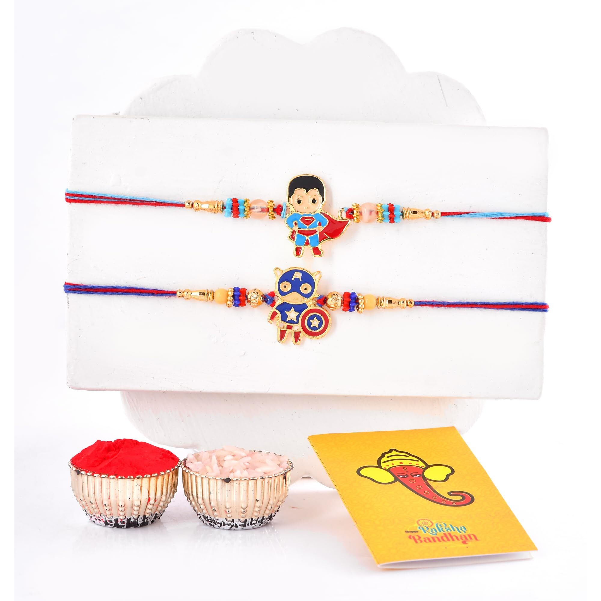 Craftvatika Rakhi For Kids Brother, Rakhi Set Of 2 For Brother Boys Baby Kids, Designer Rakhi For Children, Rakshabandhan Set With Greeting Card, Tilak Set, For Raksha Sutra For Child