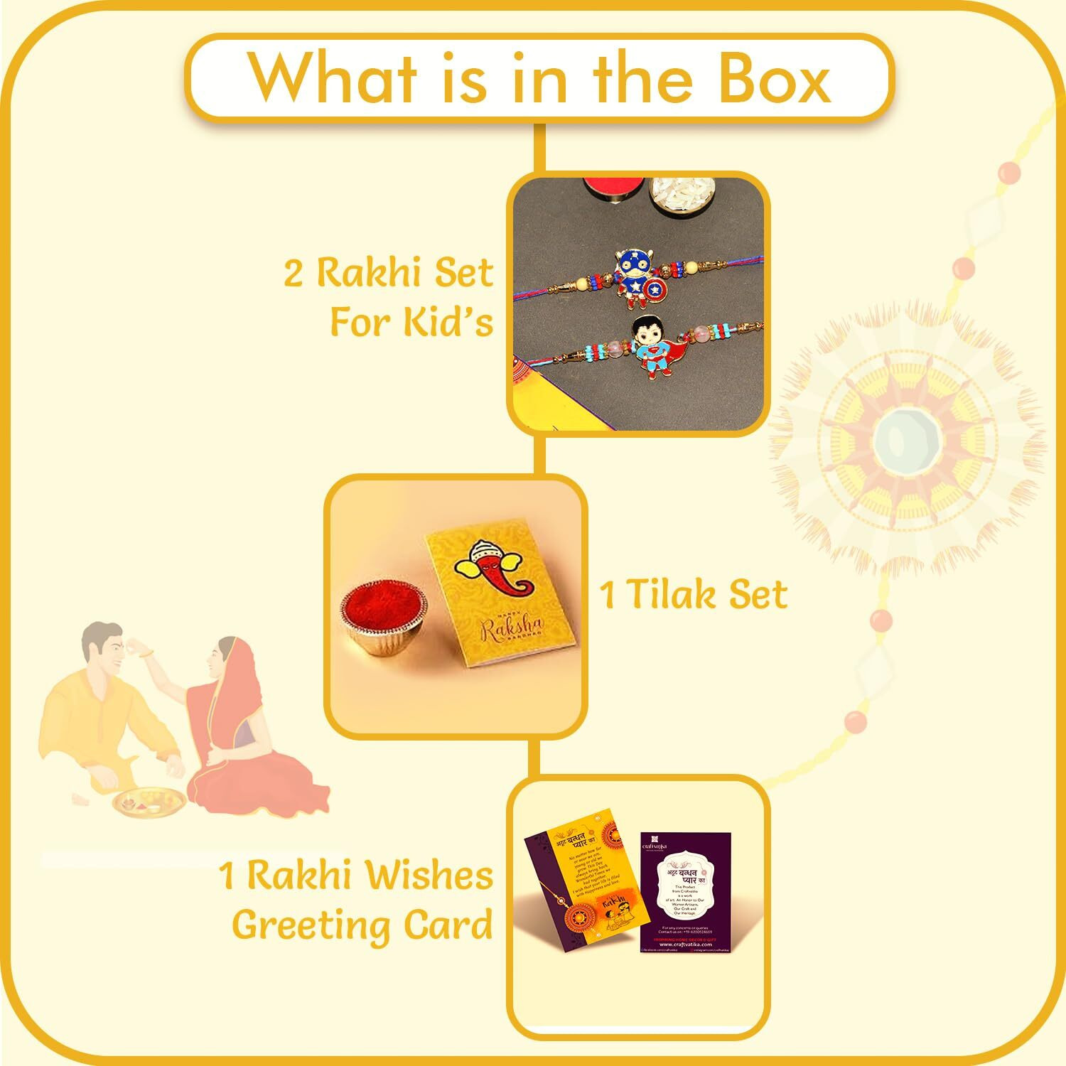 Craftvatika Rakhi For Kids Brother, Rakhi Set Of 2 For Brother Boys Baby Kids, Designer Rakhi For Children, Rakshabandhan Set With Greeting Card, Tilak Set, For Raksha Sutra For Child
