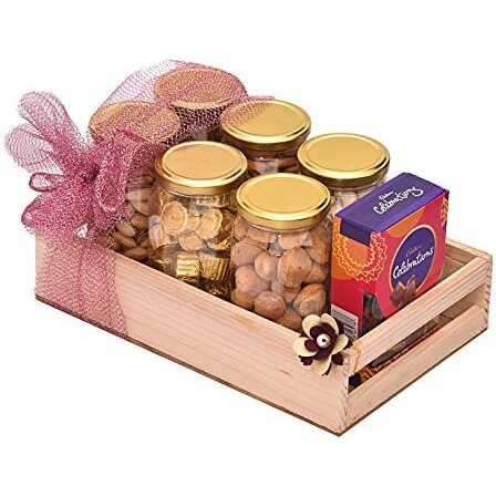 Nutri Miracle Rakhi Dry Fruit & Nut Gifts With Variety Of Handcrafted Rakhis For Brother N Family Including Golden Bhai Bhabhi Pair N Tilak Kit,1.25Kg
