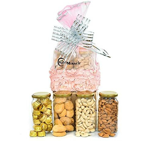 Nutri Miracle Raksha Bandhan 400Gm Chocolates,Cookies,Dry Fruit & Nut Gifts Decorated Fancy Basket With 6 Handcrafted Rakhis N Tilak Kit For Family