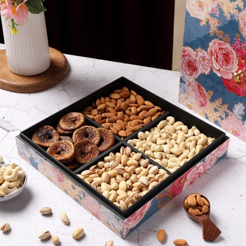 Riwaz Elite Dry Fruits Gift Box |Enamel Pink Flower Designer Box With Almonds, Cashews, Pistachios, Figs | Perfect For Rakhi, Diwali, Eid, Fathers Day, Corporate, Festive Gifting Fathers Day (Dry Fruits 200G Per Containes )