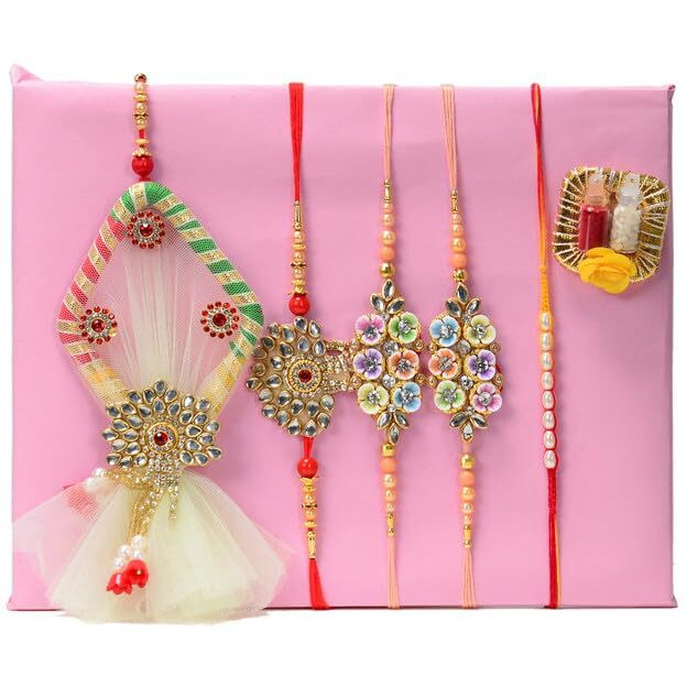 Nutri Miracle Bliss Rakhi Chocolates Gift Hamper For Brother N Family |Gift Basket With 5 Rakhis, Roli, Chaval, Kit