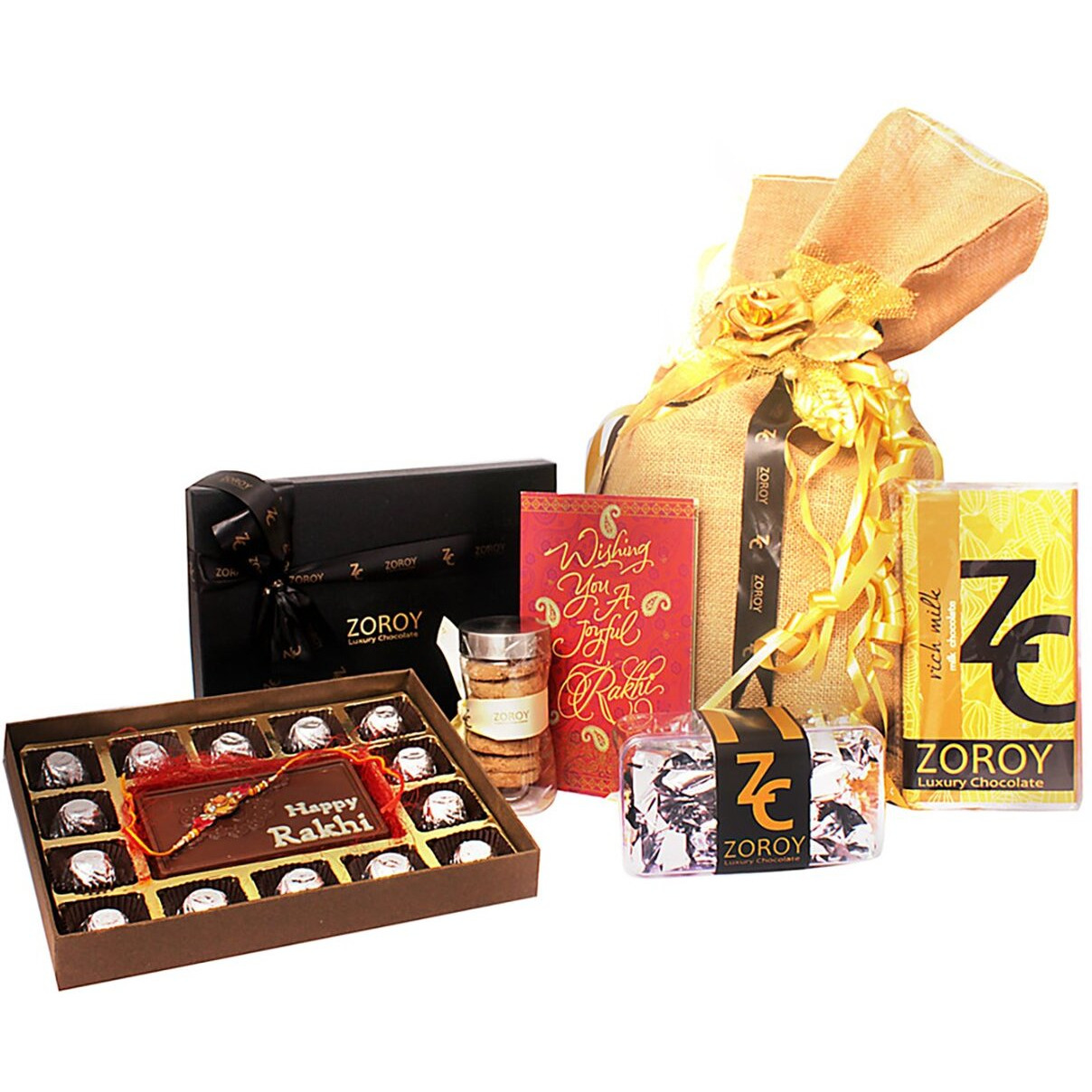 Zoroy Luxury Chocolate Free Rakhi With Assorted Milk & Dark Chocolates Cookies Gift Box Best Gifts For Brother Sister Bhabhi & Bhaiya Rakshabandhan Combo Hamper
