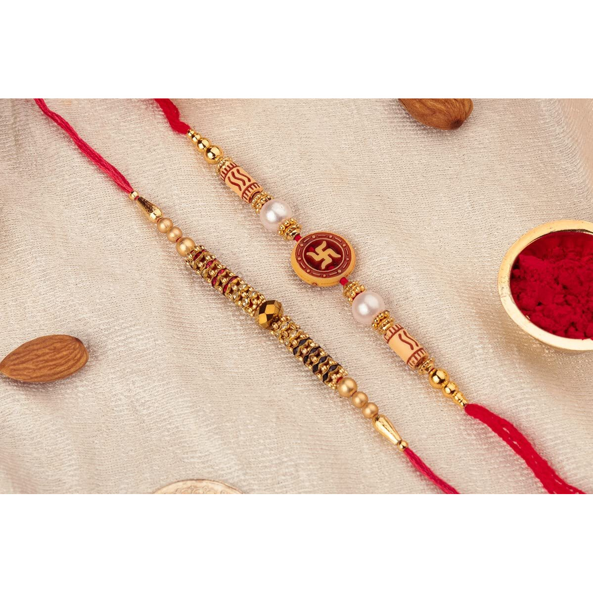 Gifticon Set Of 2 Rakhi With Chocolate Celebrations (100) 1 Rakhi Greeting Card And Roli Chawal Gift Set