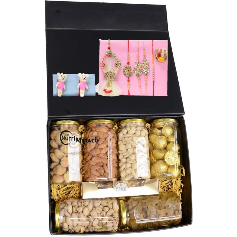 Nutri Miracle Dry Fruits And Chocolates Rakhi Gift Hamper For Brother |Mixed Nuts Combo Box With Rakhi, Roli, Chaval, Tika