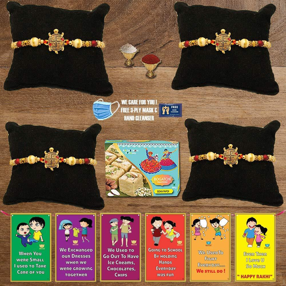 Bogatchi T4T-6 Rakhi With Sweets For Brother, Rakhi For Brother With Sweets, Rakhi Set Of 4, Rakhi Sweets, 200G