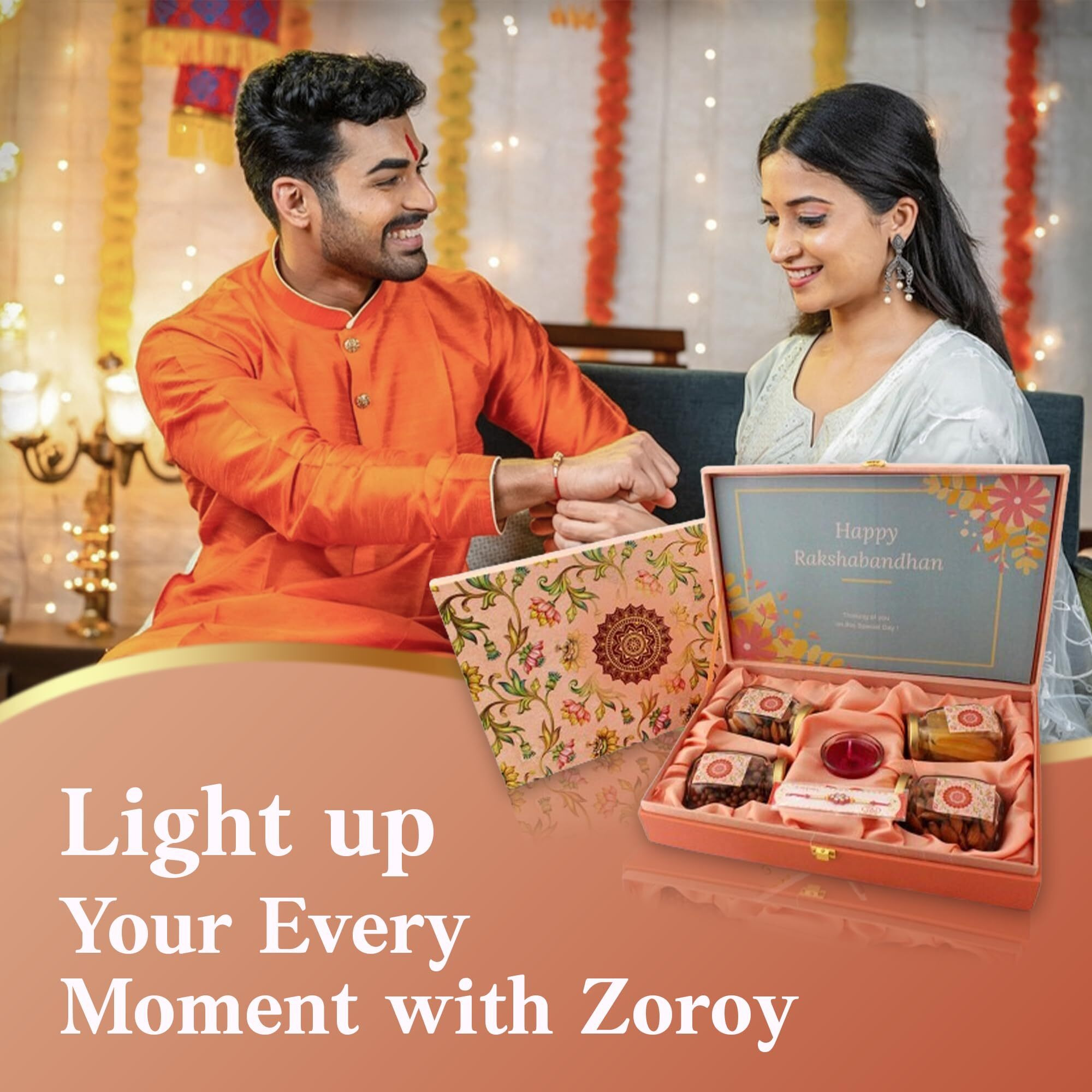 Zoroy Chocolate Coated Nuts, Rakshabandhan Gift Set, Make Your Rakhi Special With Nuts, Almond & Nuts With Beautiful Rakhi For Gifting