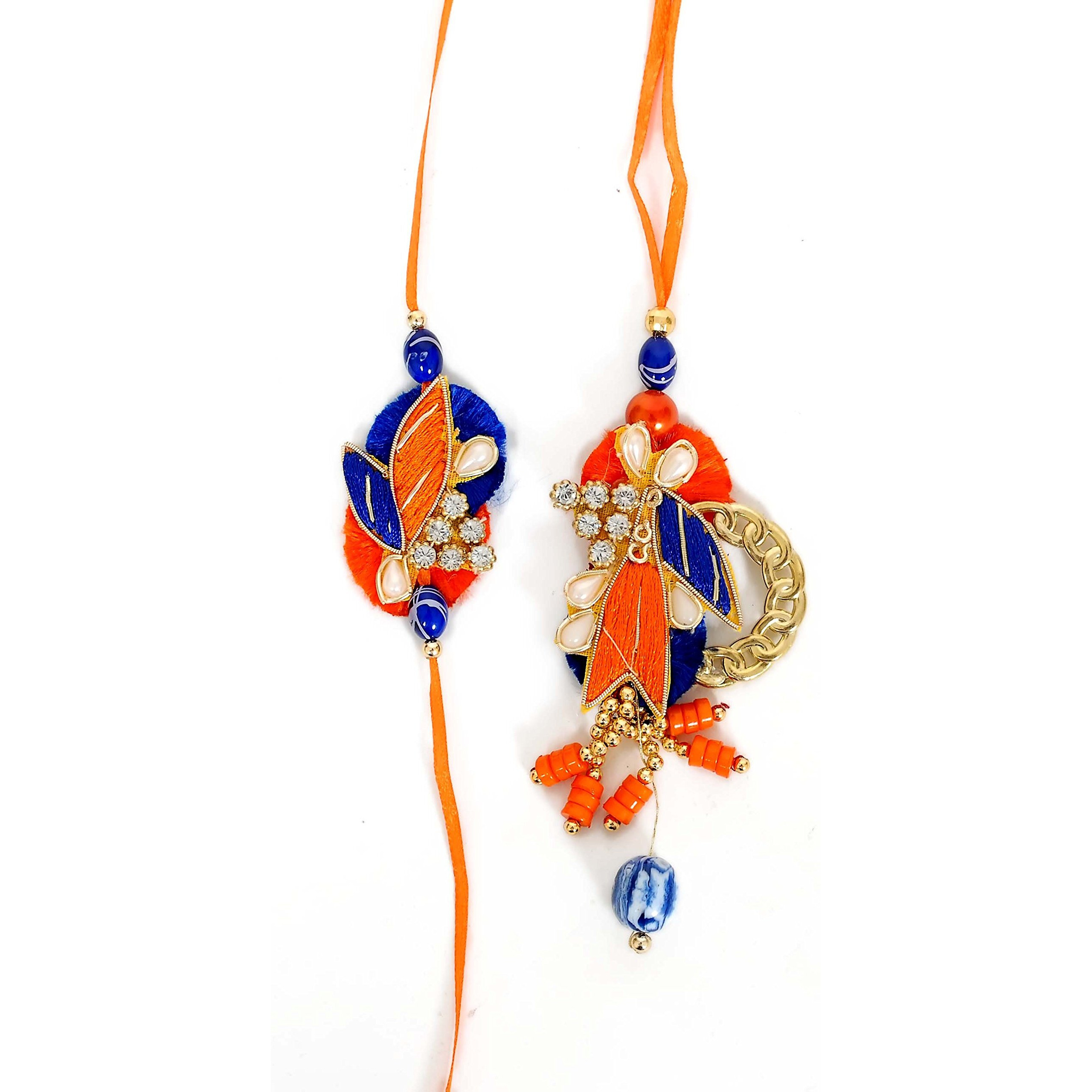 Skylofts Stylish Pot Chocolate Basket With 10 Pcs Assorted Chocolates , Rakhi Lumba & Teeka Set For Bhai Bhabhi Rakhi Combos