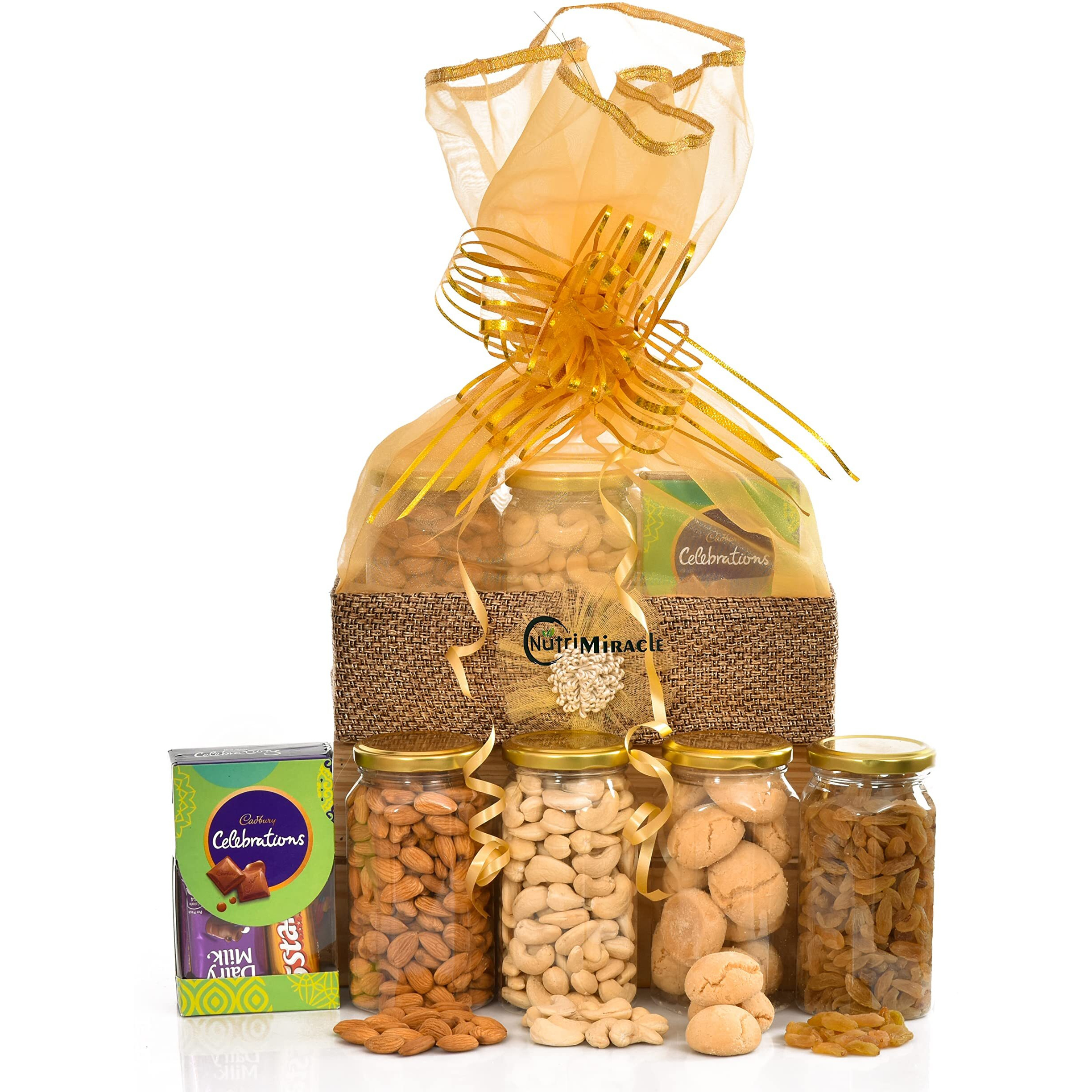 Nutri Miracle Dry Fruits & Chocolates Gift Hamper In Jute Bag  Rakhi Return Gift For Sister