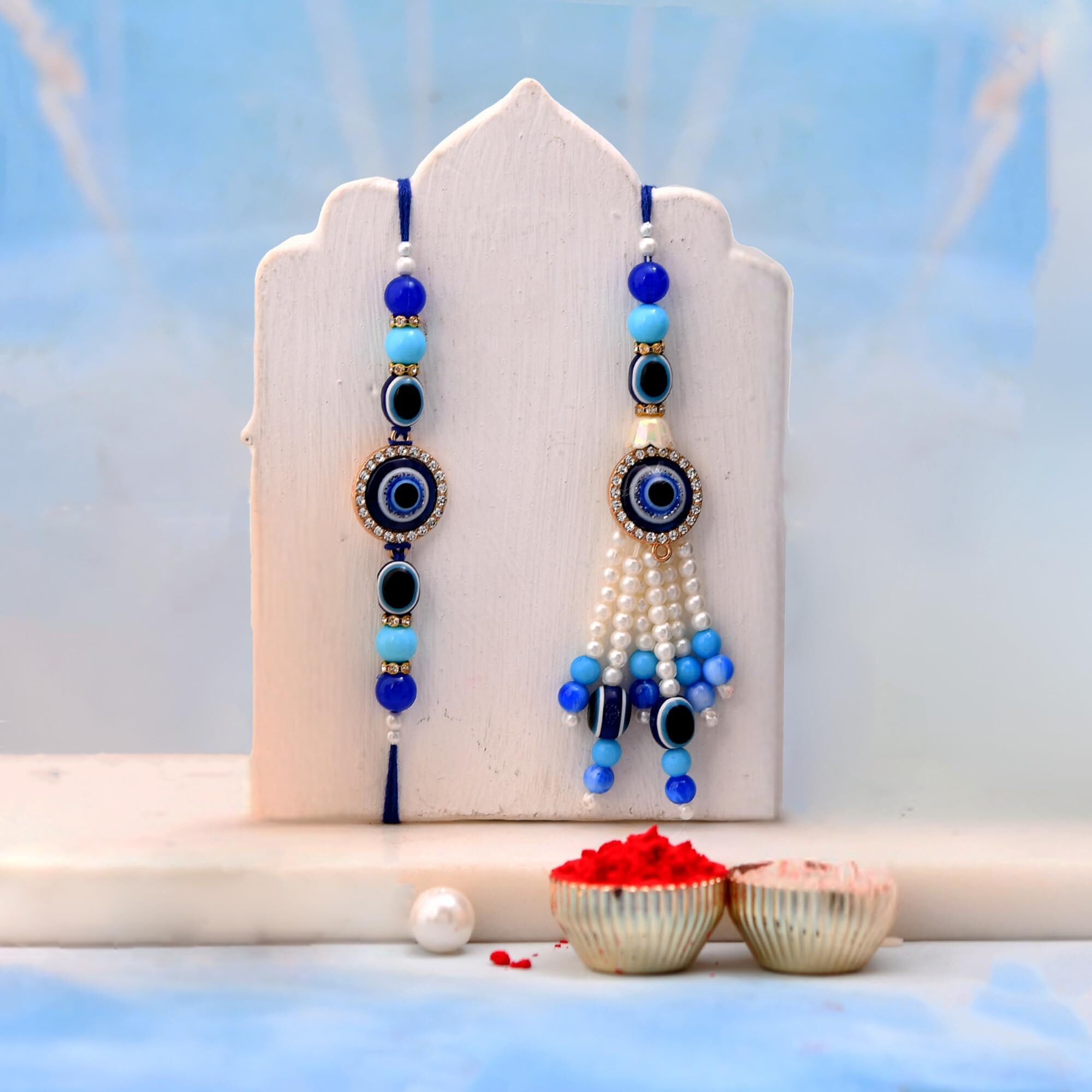 Craftvatika Evil Eye Rakhi Set For Brother And Bhabhi | Fridge Magnet Gift Combo Set For Brother Men Women | Bhaiya Bhabhi Designer Rakhi Set With Best Wishes Card | Couple Pair |