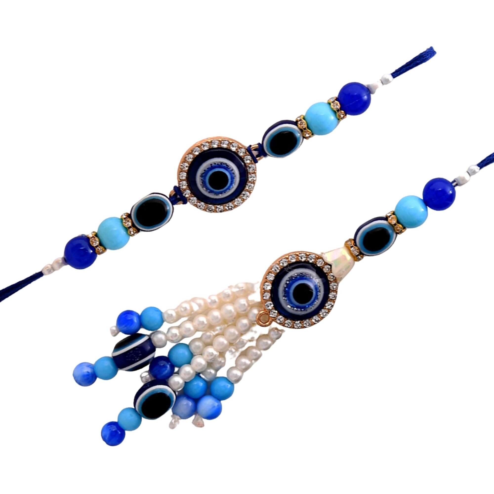 Craftvatika Evil Eye Rakhi Set For Brother And Bhabhi | Fridge Magnet Gift Combo Set For Brother Men Women | Bhaiya Bhabhi Designer Rakhi Set With Best Wishes Card | Couple Pair |