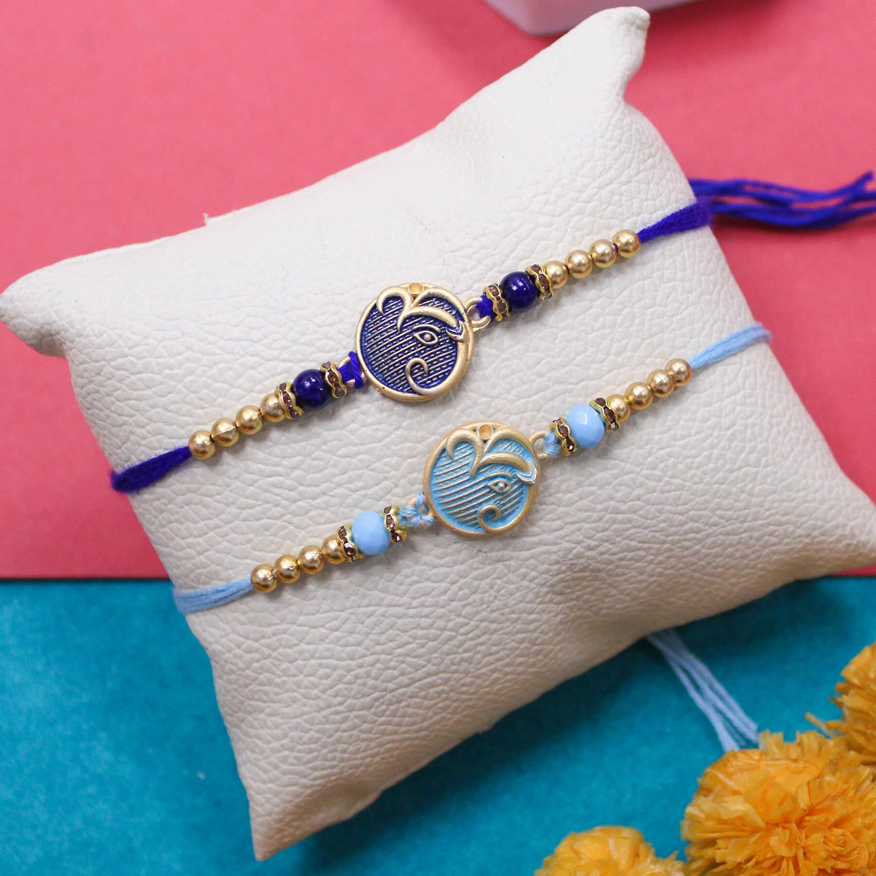Tied Ribbons Rakhi For Brother - Set Of 2 Designer Beaded Rakhi With Greeting Card And Tikka - Bracelet Rakhis For Brother Bhaiya Men Boys Kids Bhai - Rrakshabandhan Rakhis
