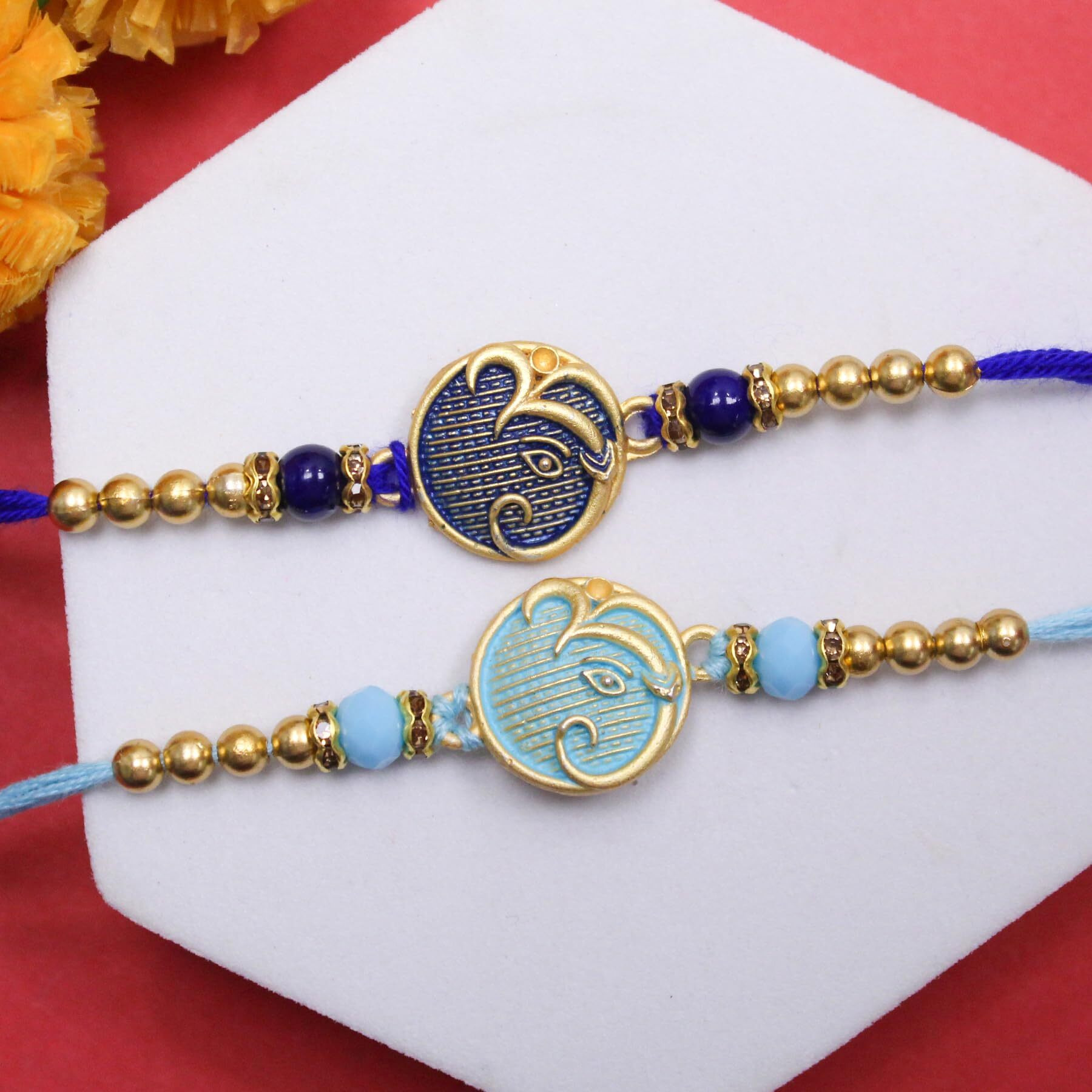 Tied Ribbons Rakhi For Brother - Set Of 2 Designer Beaded Rakhi With Greeting Card And Tikka - Bracelet Rakhis For Brother Bhaiya Men Boys Kids Bhai - Rrakshabandhan Rakhis