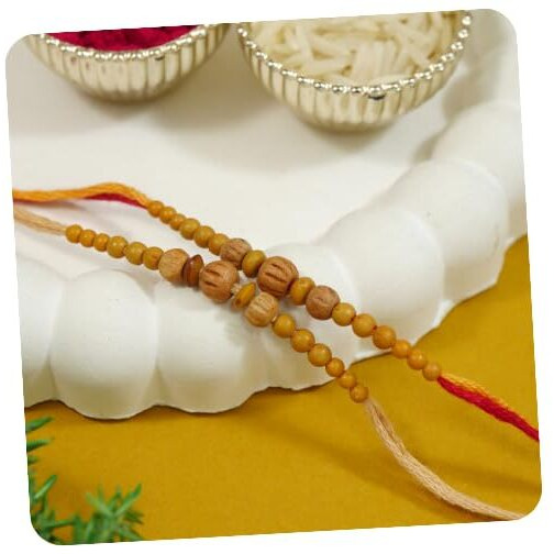 I Jewels Sandalwood Beads Rakhi With Roli Chawal & Rakshabandhan Card For Men/Bro/Brother (Style 2)