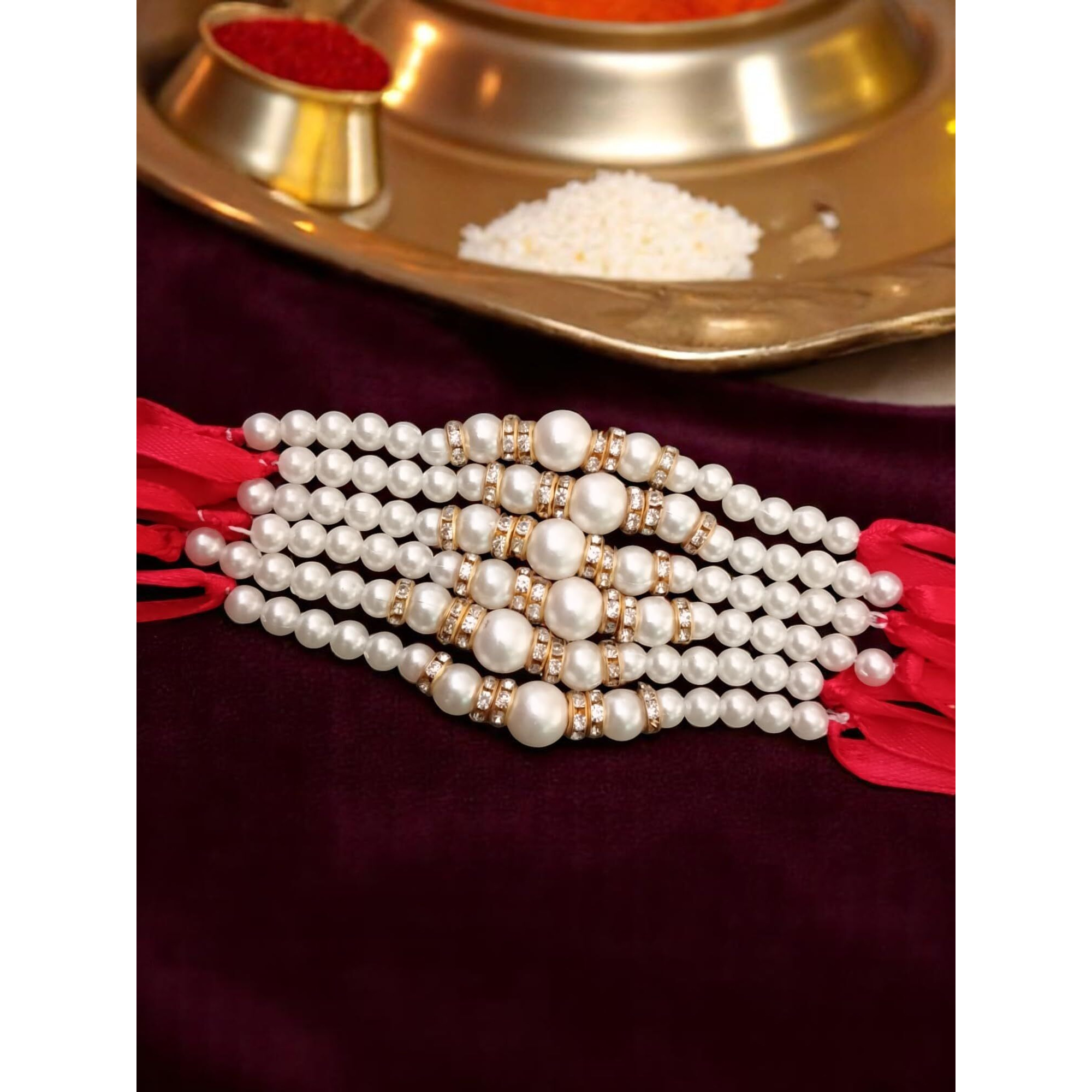 Neobaby Pearl Rakhi Combo Set For Brother | 6 Pcs Elegant Stone & Pearl Rakhi With Roli & Chawal | Raksha Bandhan Gift Pack For Bhaiya (Pack Of 6)