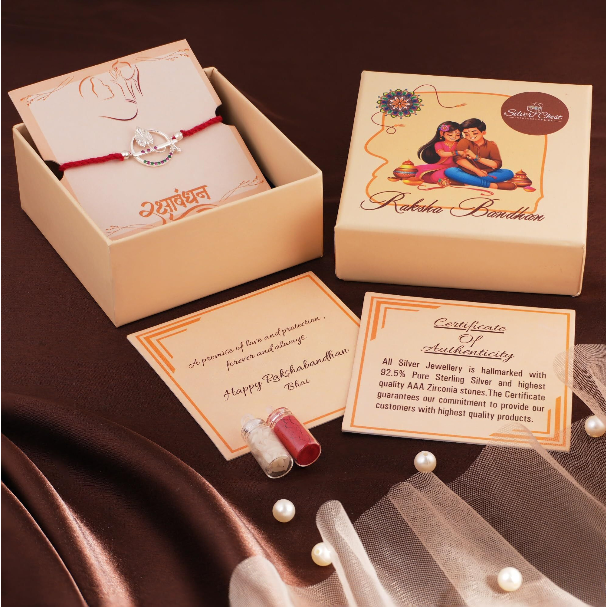 Silver Chest 925 Pure Silver Rakhi For Brother  Bansuri & Morpankh Design | Chandi Rakhi With Dhaga & Authenticity Certificate | Raksha Bandhan Gift For Men & Boys