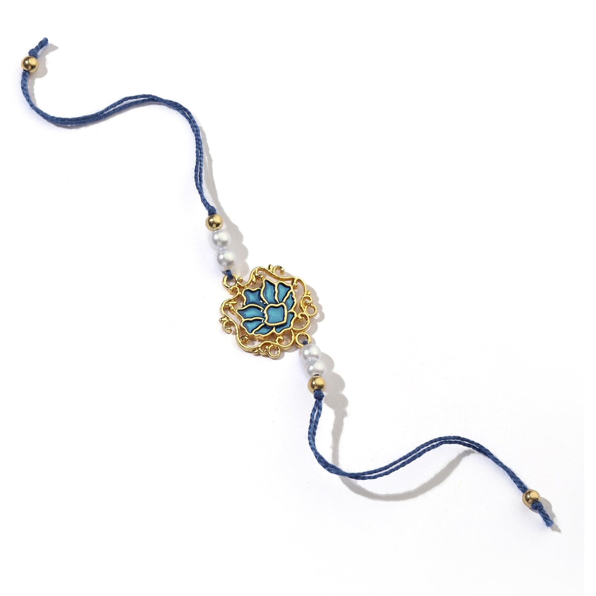 Salty Set Of 1 Men Tranquil Lotus Pearl Designer Thread Rakhi For Brother | Rakhi Gift Pack For Sister, Bhaiya And Bhabhi | Bracelet For Men, Women | Fancy Jewellery Combo Gifts
