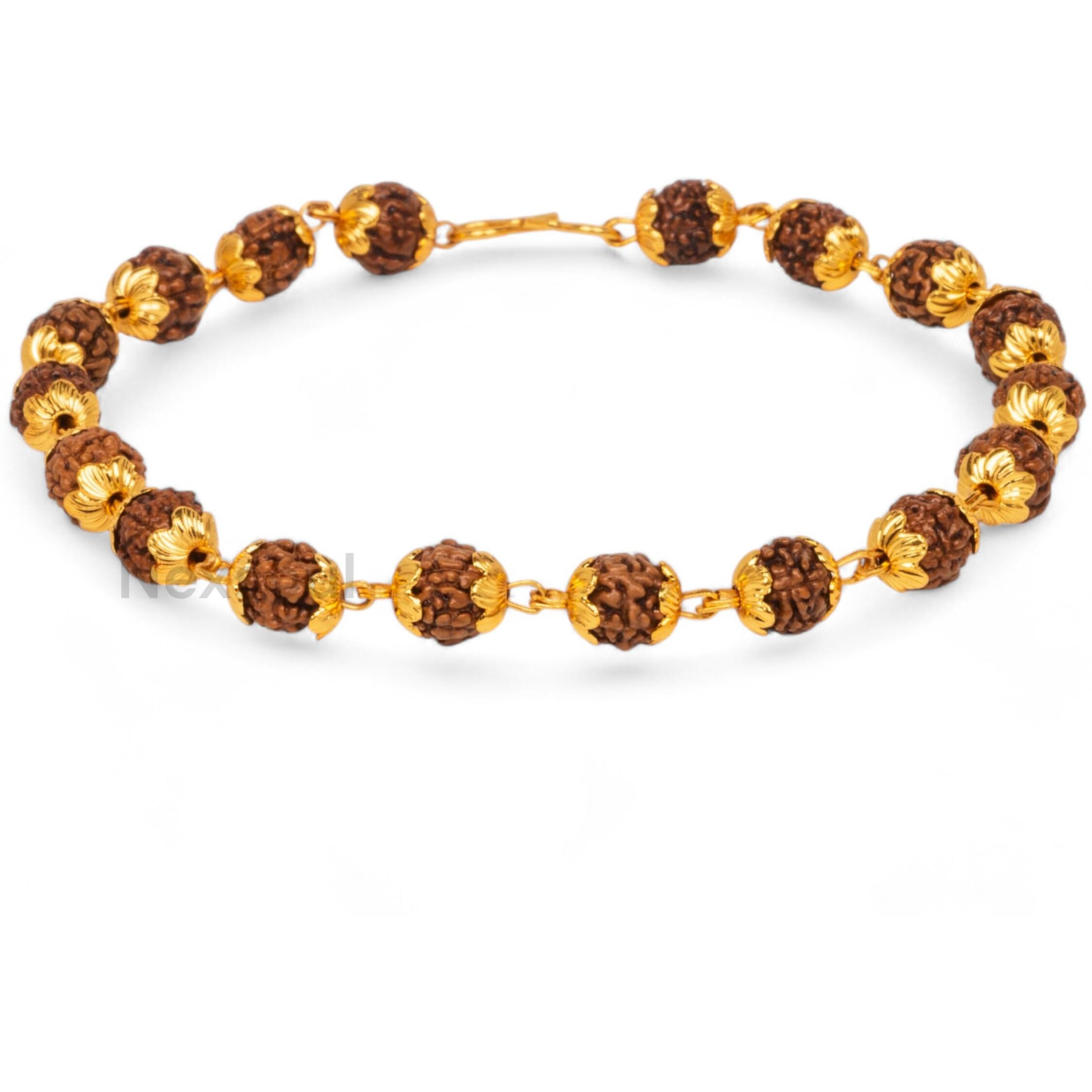 Nexsoul Classic Rudraksha Bracelet For Men | Premium Panchmukhi Rudraksha Rakhi | Gold Plated Men's Bracelet | Spiritual Jewellery | Shivyana Enterprises