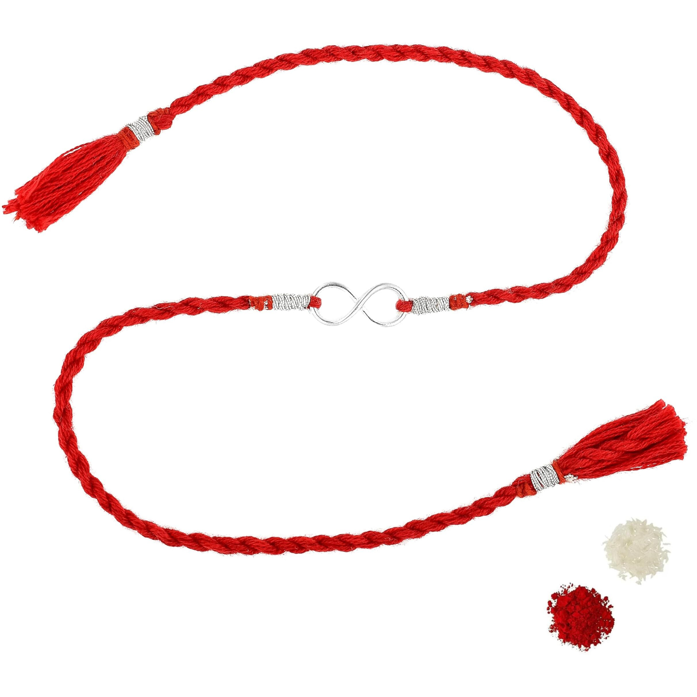 Roovi Pure 925 Sterling Silver Infinity Rakhi For Brother | Roli Chawal | Rakhi Gift Men & Boys | Authenticity Certificate With 925 Stamp