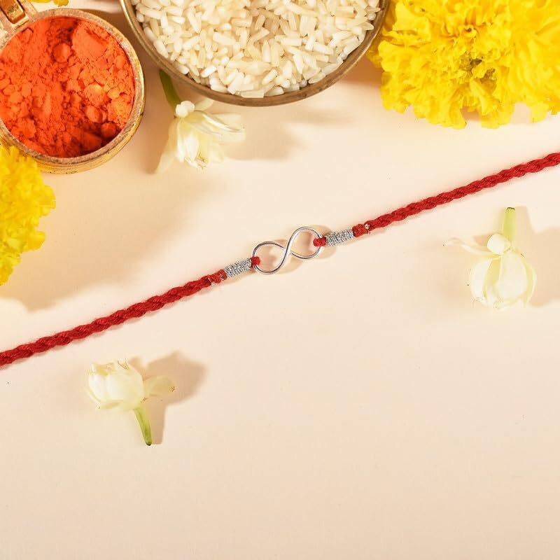 Roovi Pure 925 Sterling Silver Infinity Rakhi For Brother | Roli Chawal | Rakhi Gift Men & Boys | Authenticity Certificate With 925 Stamp