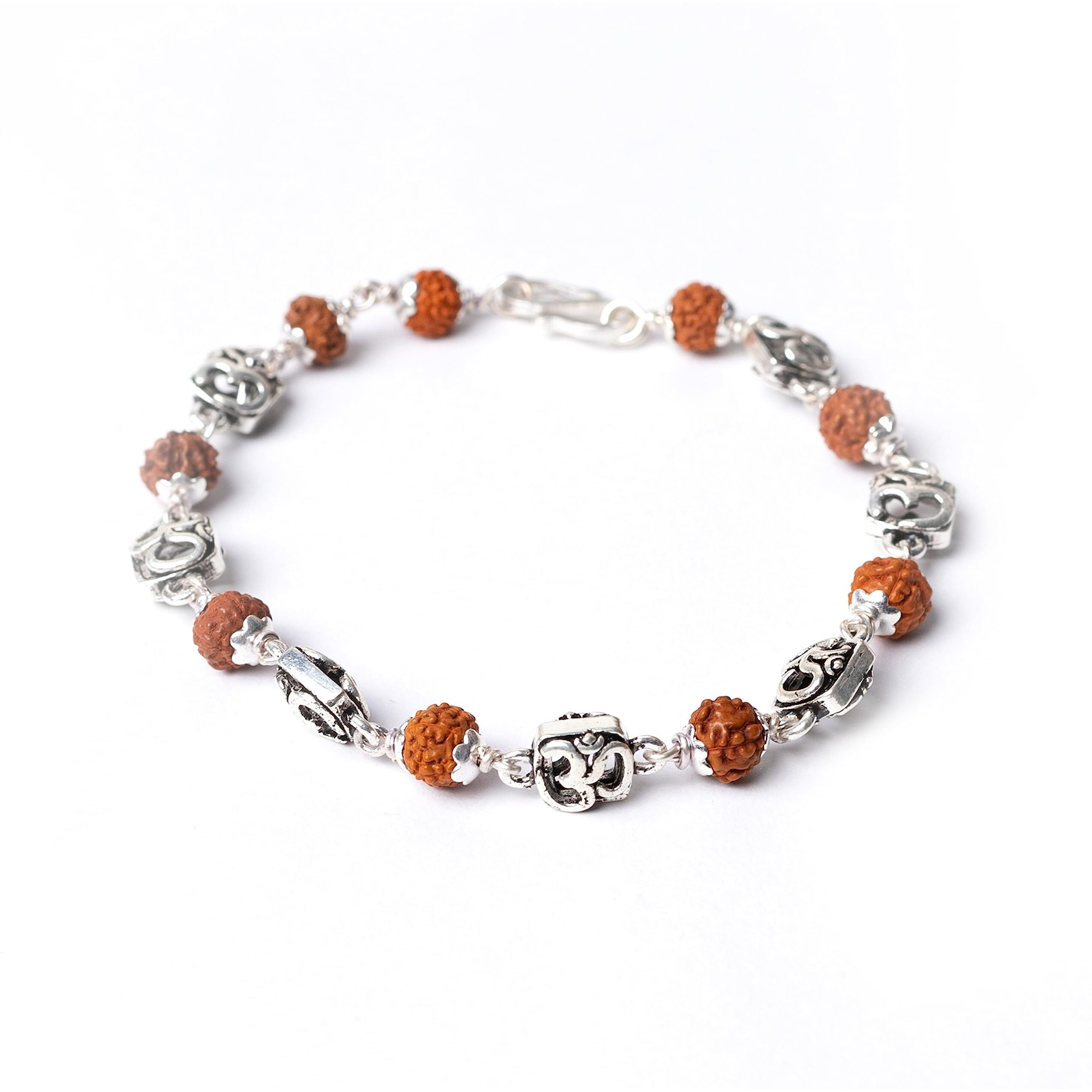 Hem Jewels Pure Silver Rudraksh Rakhi For Brother | Rudaksh Bracelet For Boys And Men | Design Om Cuboid Beads (Hjrkh-67)