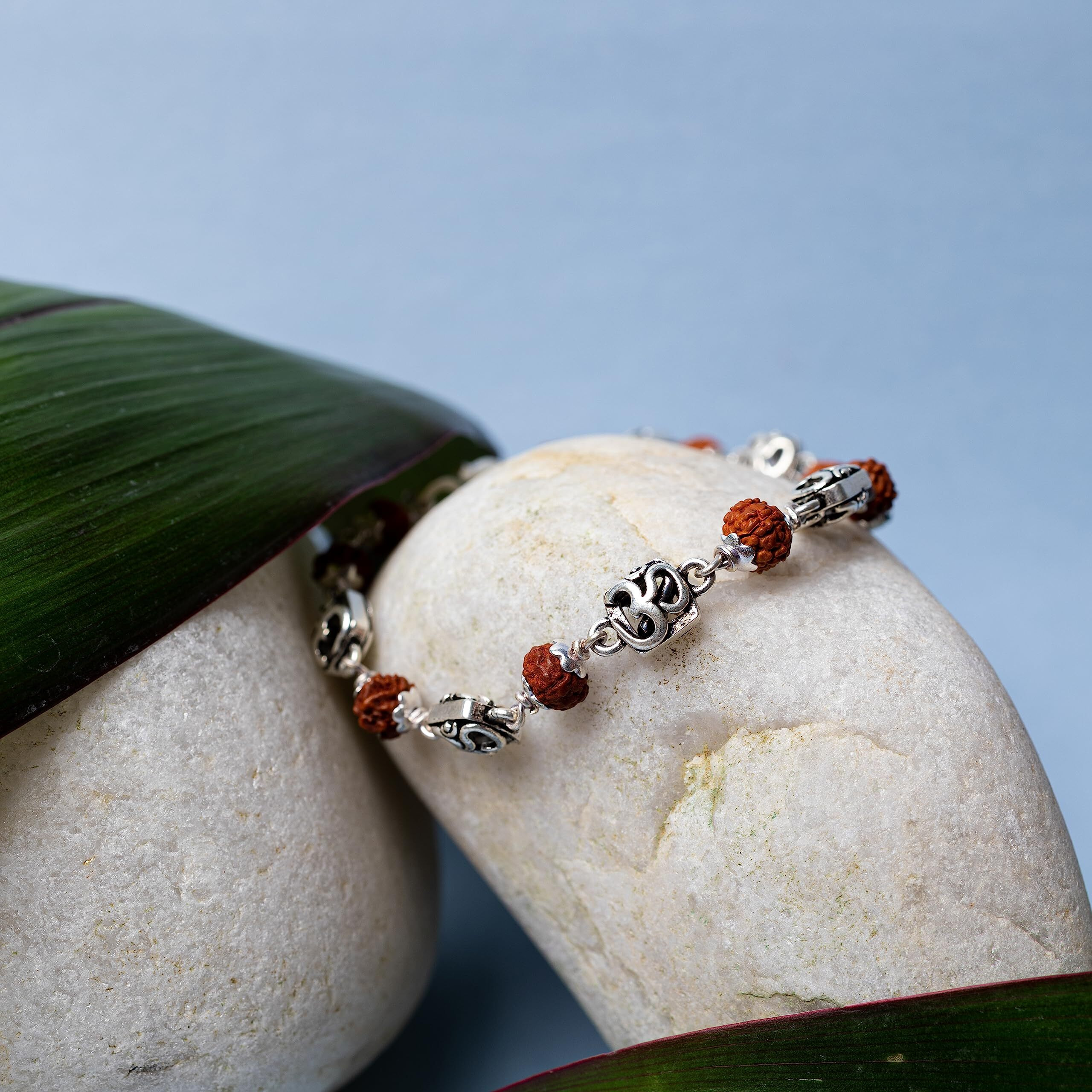 Hem Jewels Pure Silver Rudraksh Rakhi For Brother | Rudaksh Bracelet For Boys And Men | Design Om Cuboid Beads (Hjrkh-67)
