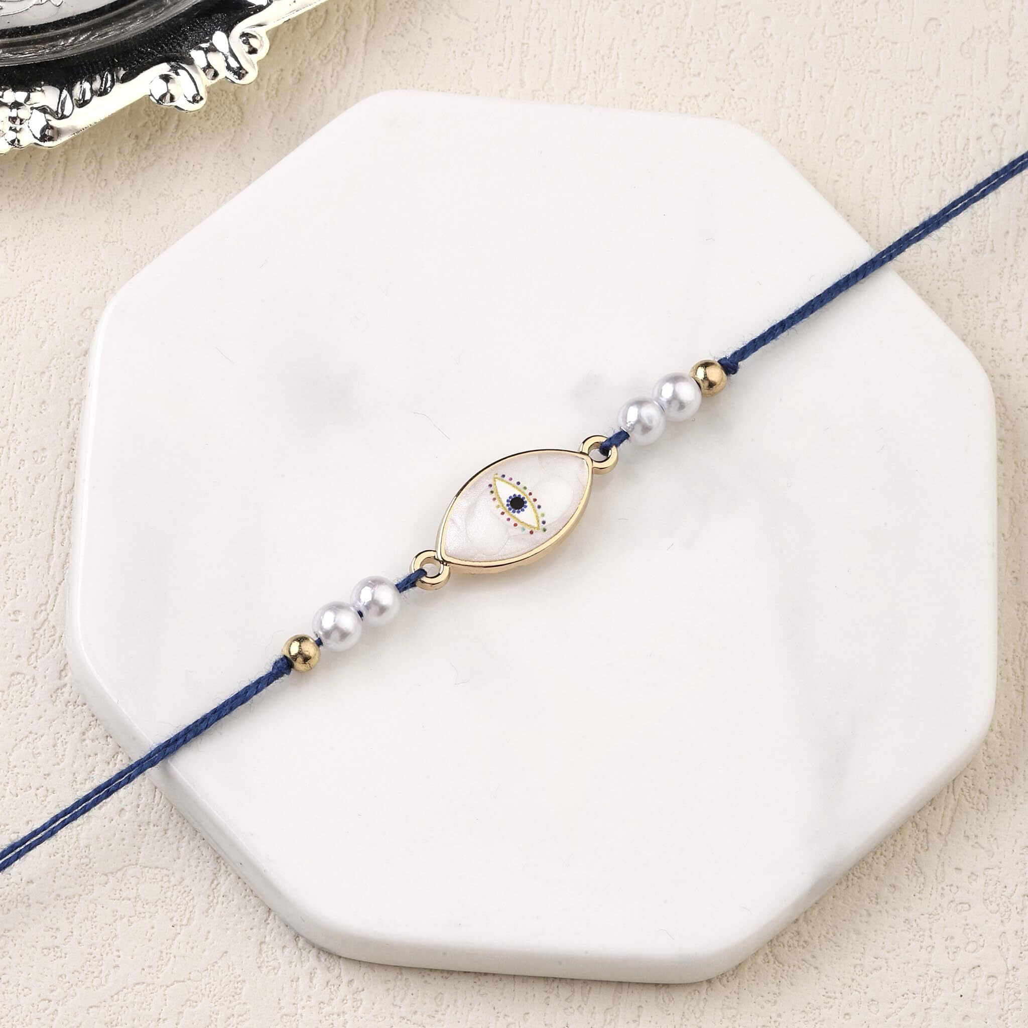 Salty Set Of 1 Talisman Pearl Evil Eye Designer Thread Rakhi For Brother | Rakhi Gift Pack For Sister, Bhaiya And Bhabhi | Bracelet For Men, Women | Fancy Jewellery Combo Gifts | Ideal For Gifting Hamper